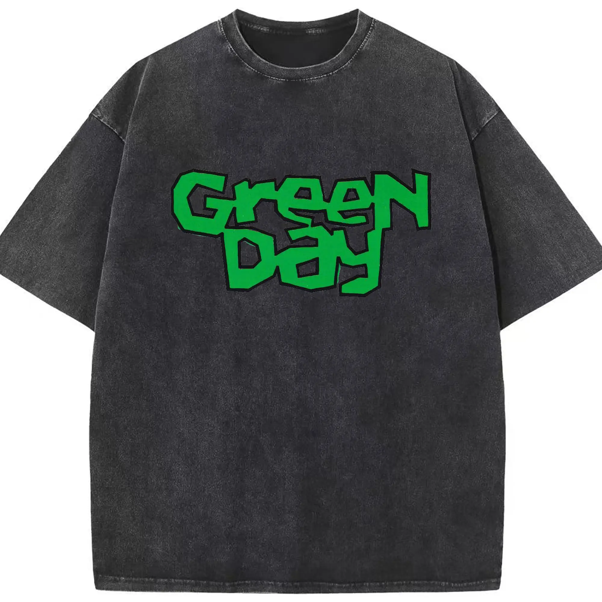 Green Day Graffiti Style DIY  Shirt - Washed Vintage Look 230g Cotton Oversized T-Shirt With Front Heat Transfer Print – Soft, Lightweight, Stylish Fit – Comfortable Casual Wear For Sports & Everyday Use