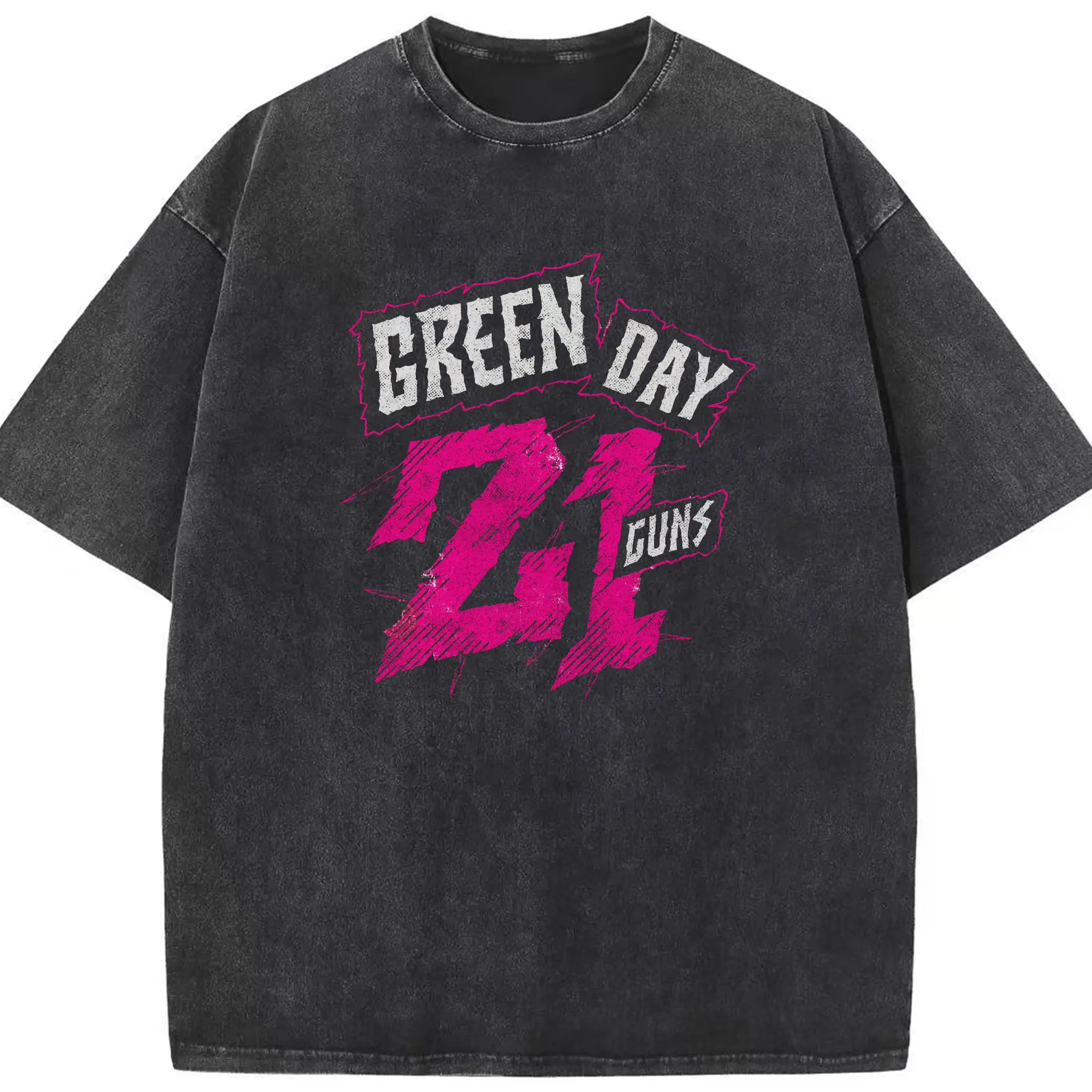 Green Day《21 Guns》Punk Rock DIY Shirt - Washed Vintage Look 230g Cotton Oversized T-Shirt With Front Heat Transfer Print – Soft, Lightweight, Stylish Fit – Comfortable Casual Wear For Sports & Everyday Use