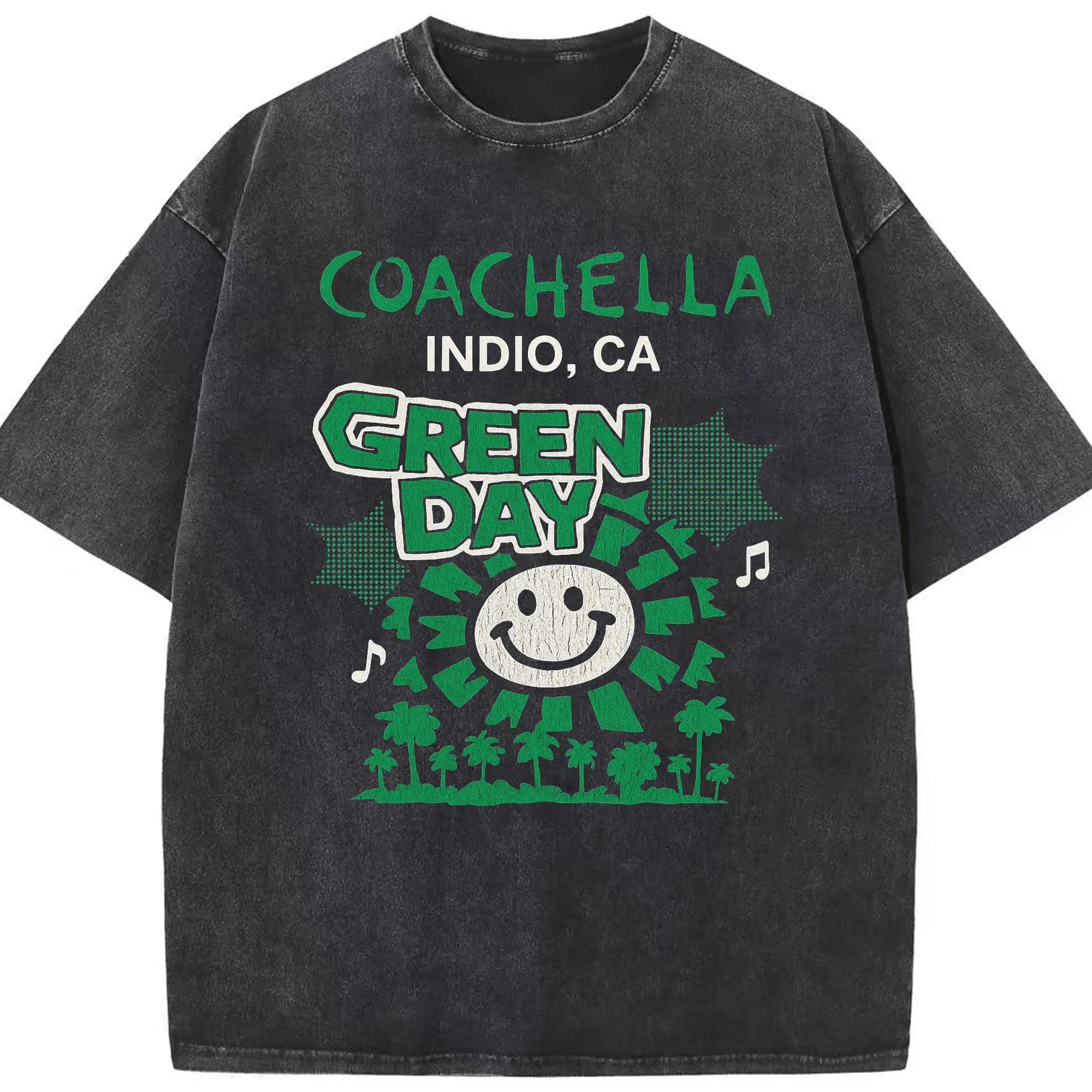 Green Day Coachella Music Festival DIY Shirt - Washed Vintage Look 230g Cotton Oversized T-Shirt With Front Heat Transfer Print – Soft, Lightweight, Stylish Fit – Comfortable Casual Wear For Sports & Everyday Use