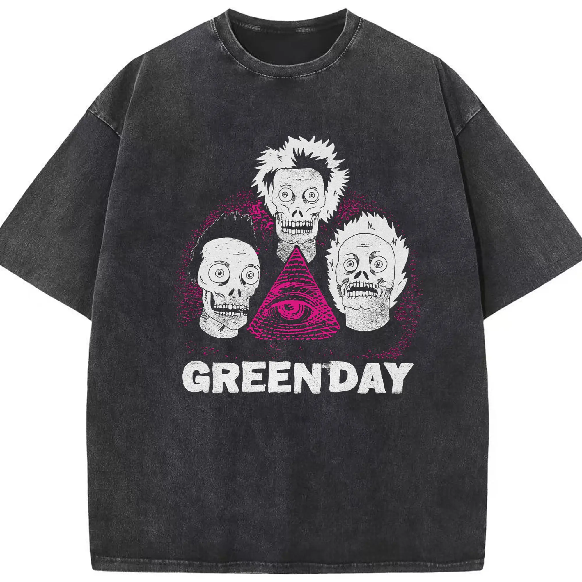 Green Day Punk Rock Skull DIY Shirt - Washed Vintage Look 230g Cotton Oversized T-Shirt With Front Heat Transfer Print – Soft, Lightweight, Stylish Fit – Comfortable Casual Wear For Sports & Everyday Use