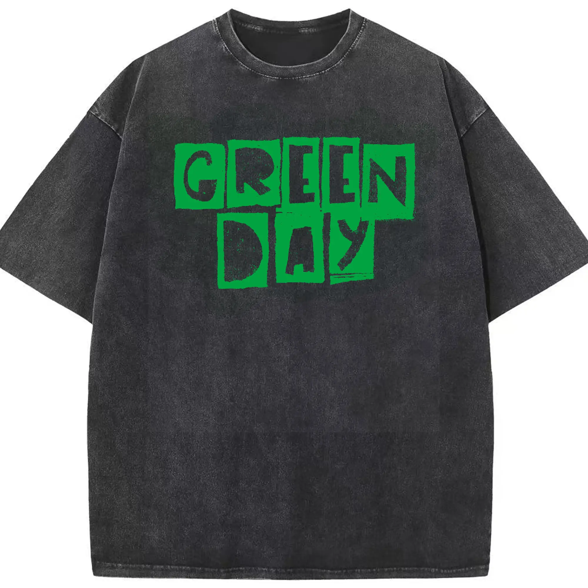 Vintage Green Day Logo DIY Shirt - Washed Vintage Look 230g Cotton Oversized T-Shirt With Front Heat Transfer Print – Soft, Lightweight, Stylish Fit – Comfortable Casual Wear For Sports & Everyday Use