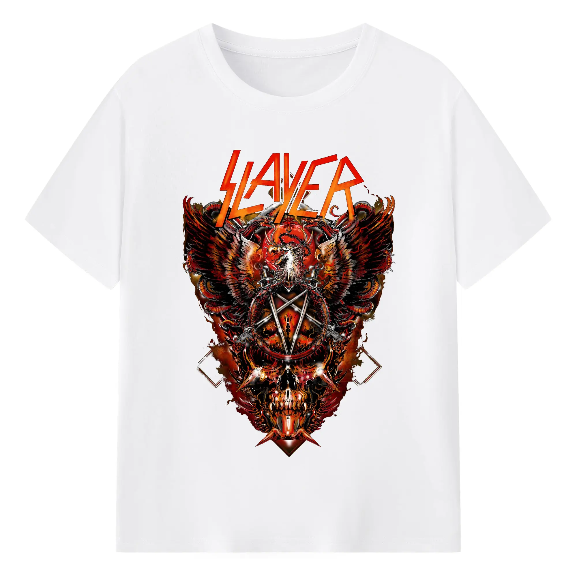 Slayer Thrash Metal Dark Pentagram DIY Shirt - 180g Cotton T-Shirt With Front Heat Transfer Print – Soft, Lightweight, Fitted Design – Comfortable Casual Wear For Sports & Everyday Use