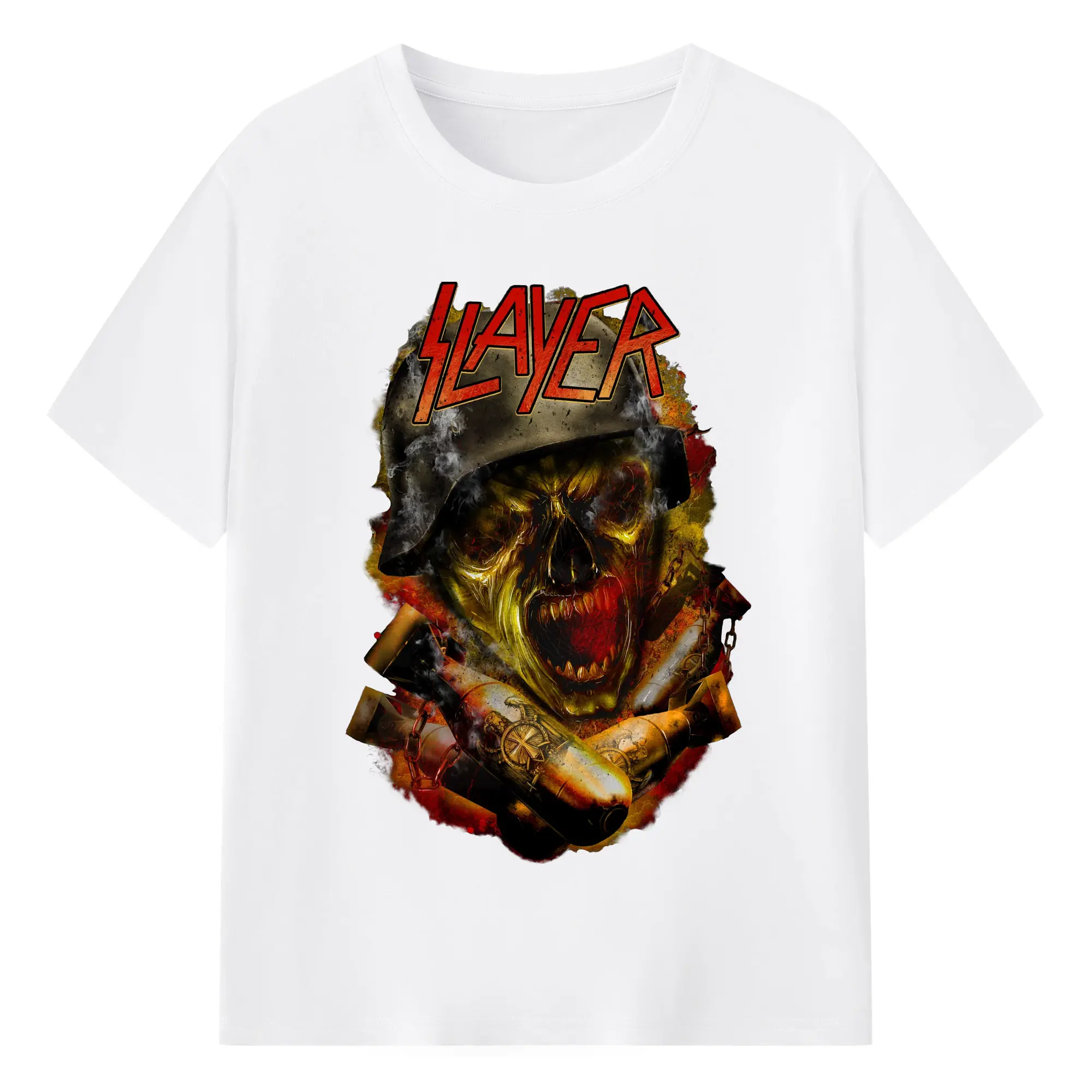 Slayer Thrash Metal War Skull DIY Shirt - 180g Cotton T-Shirt With Front Heat Transfer Print – Soft, Lightweight, Fitted Design – Comfortable Casual Wear For Sports & Everyday Use