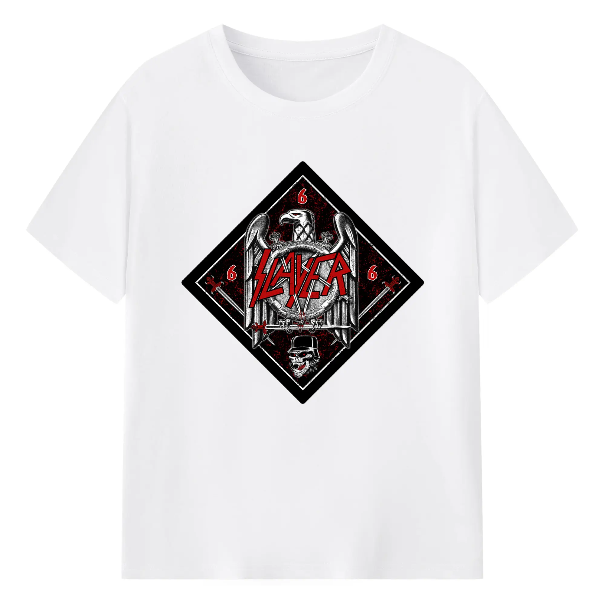 Slayer Thrash Metal Satanic Eagle DIY Shirt - 180g Cotton T-Shirt With Front Heat Transfer Print – Soft, Lightweight, Fitted Design – Comfortable Casual Wear For Sports & Everyday Use