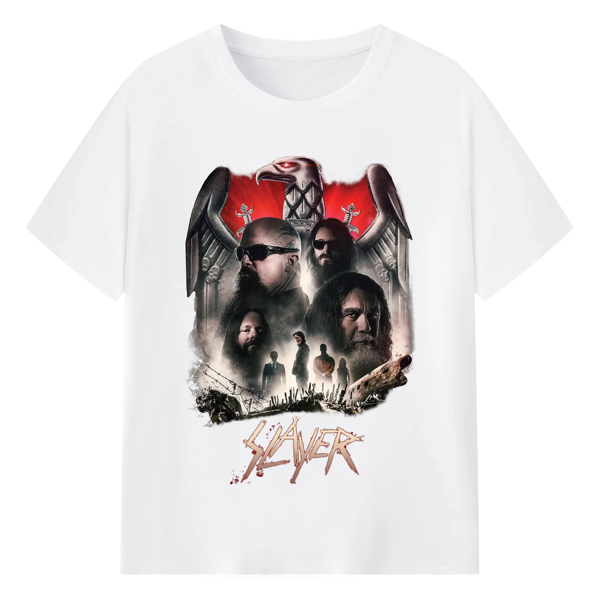 Slayer Thrash Metal Band Portrait DIY Shirt - 180g Cotton T-Shirt With Front Heat Transfer Print – Soft, Lightweight, Fitted Design – Comfortable Casual Wear For Sports & Everyday Use