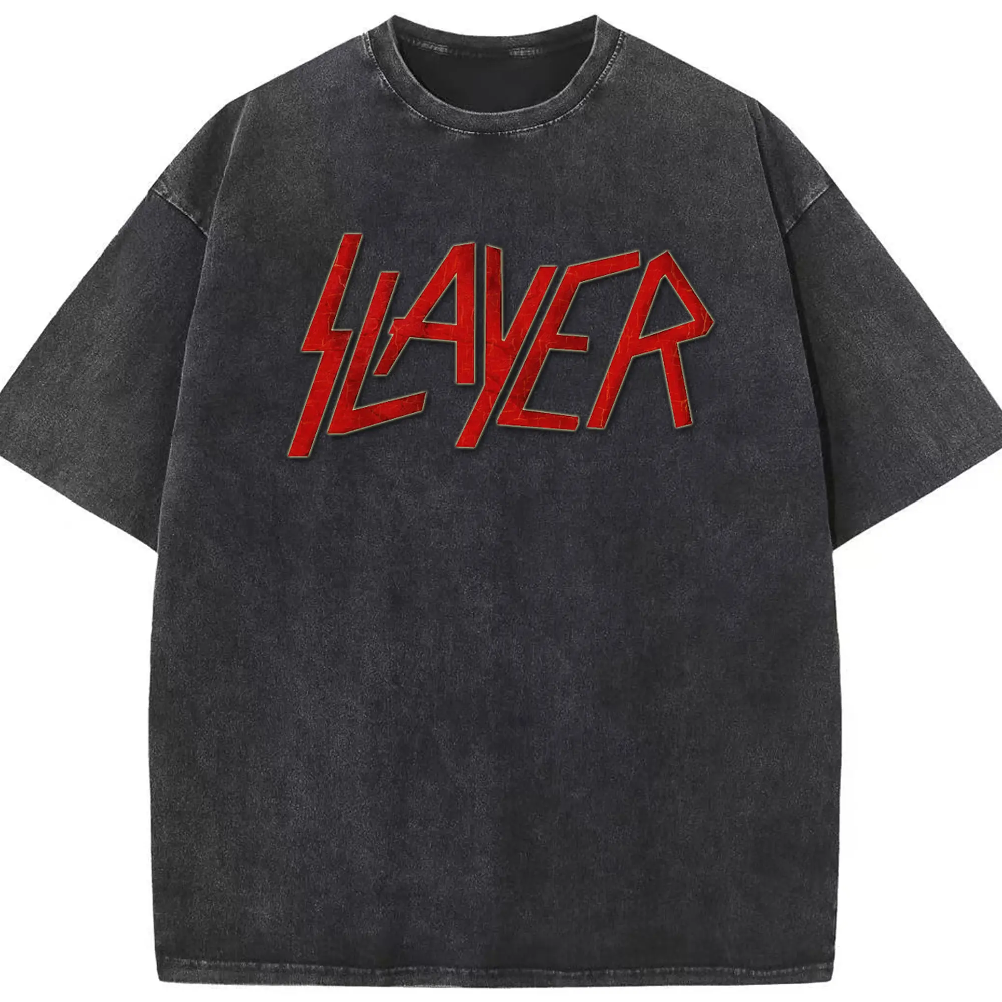 Slayer Band Red Logo - Washed Vintage Look 230g Cotton Oversized T-Shirt With Front Heat Transfer Print – Soft, Lightweight, Stylish Fit – Comfortable Casual Wear For Sports & Everyday Use