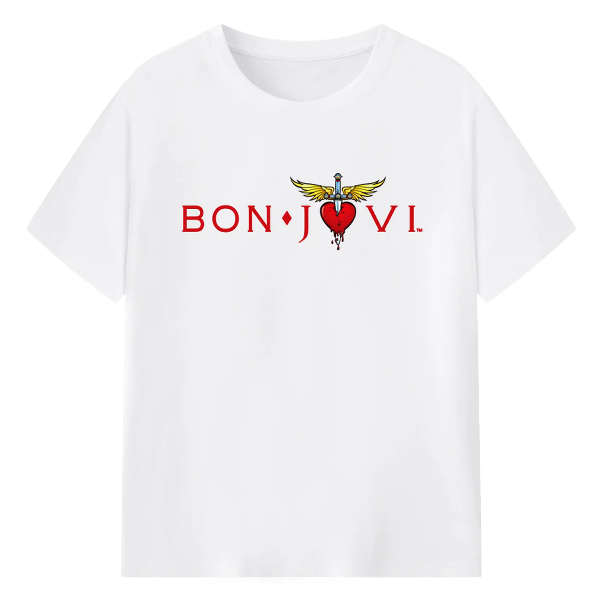 Bon Jovi New Rock Logo - 180g Cotton T-Shirt With Front Heat Transfer Print – Soft, Lightweight, Fitted Design – Comfortable Casual Wear For Sports & Everyday Use