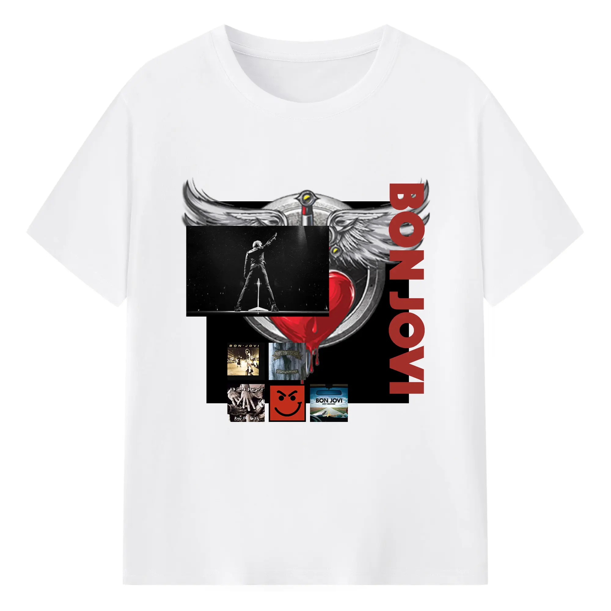 Bon Jovi Vintage Rock-Classic Album Art Shirt - 180g Cotton T-Shirt With Front Heat Transfer Print – Soft, Lightweight, Fitted Design – Comfortable Casual Wear For Sports & Everyday Use