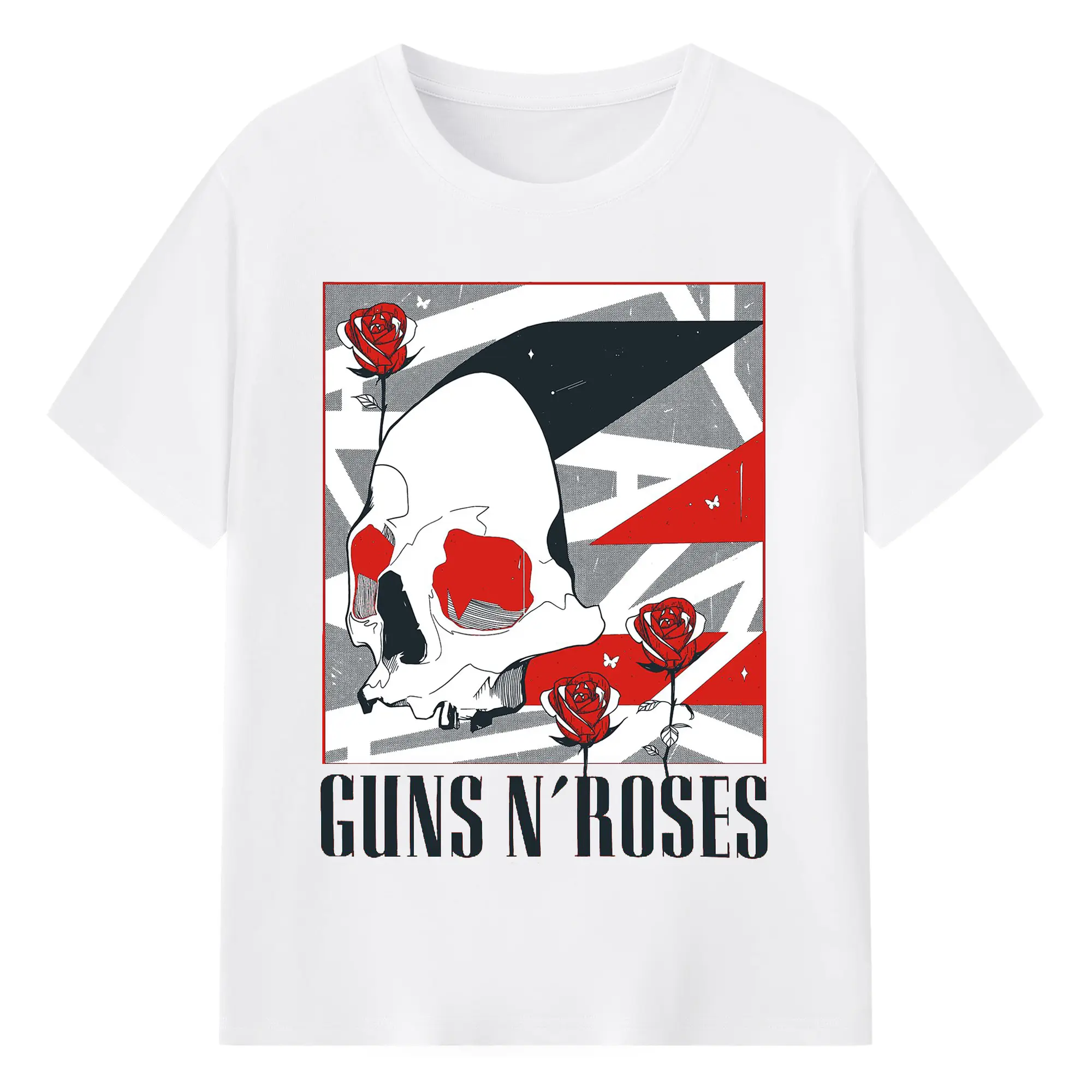 Guns N' Roses Skull Rose Rock DIY Shirt - 180g Cotton T-Shirt With Front Heat Transfer Print – Soft, Lightweight, Fitted Design – Comfortable Casual Wear For Sports & Everyday Use