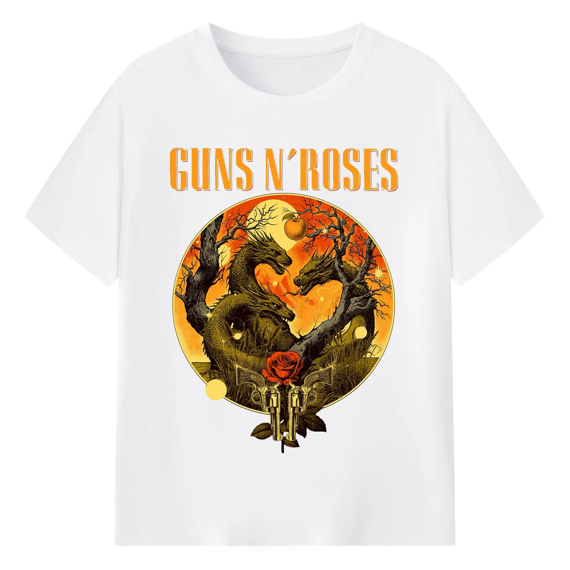 Guns N' Roses Dark Fantasy Dragon DIY Shirt - 180g Cotton T-Shirt With Front Heat Transfer Print – Soft, Lightweight, Fitted Design – Comfortable Casual Wear For Sports & Everyday Use