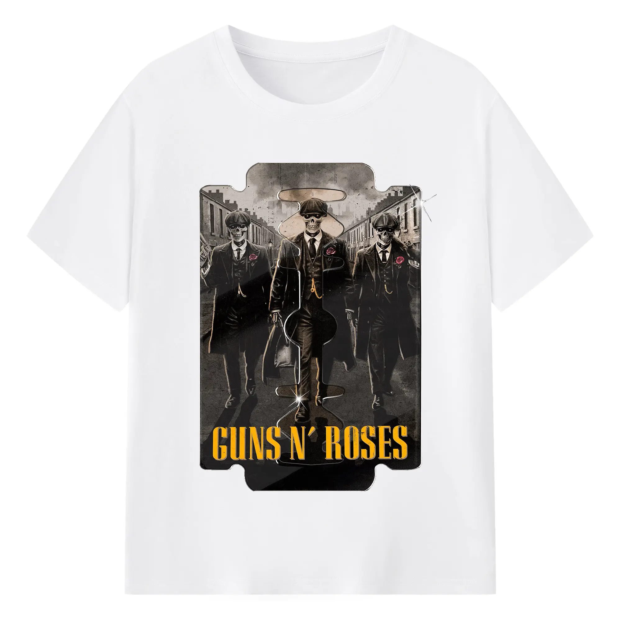 Guns N' Roses Vintage Gangster Skull DIY Shirt - 180g Cotton T-Shirt With Front Heat Transfer Print – Soft, Lightweight, Fitted Design – Comfortable Casual Wear For Sports & Everyday Use