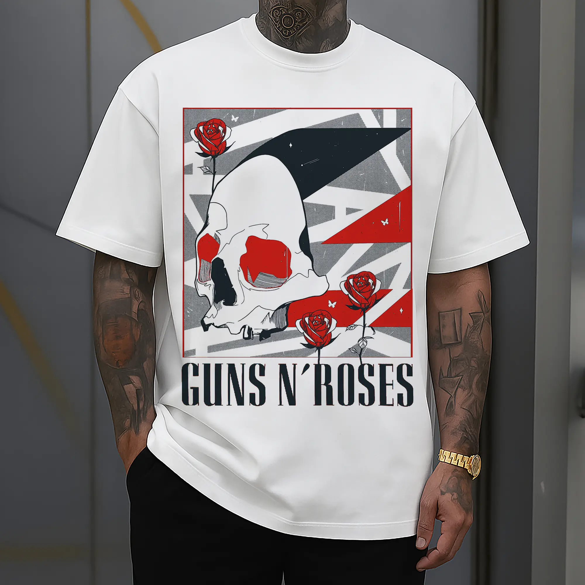 Guns N' Roses Skull Rose Rock DIY Shirt