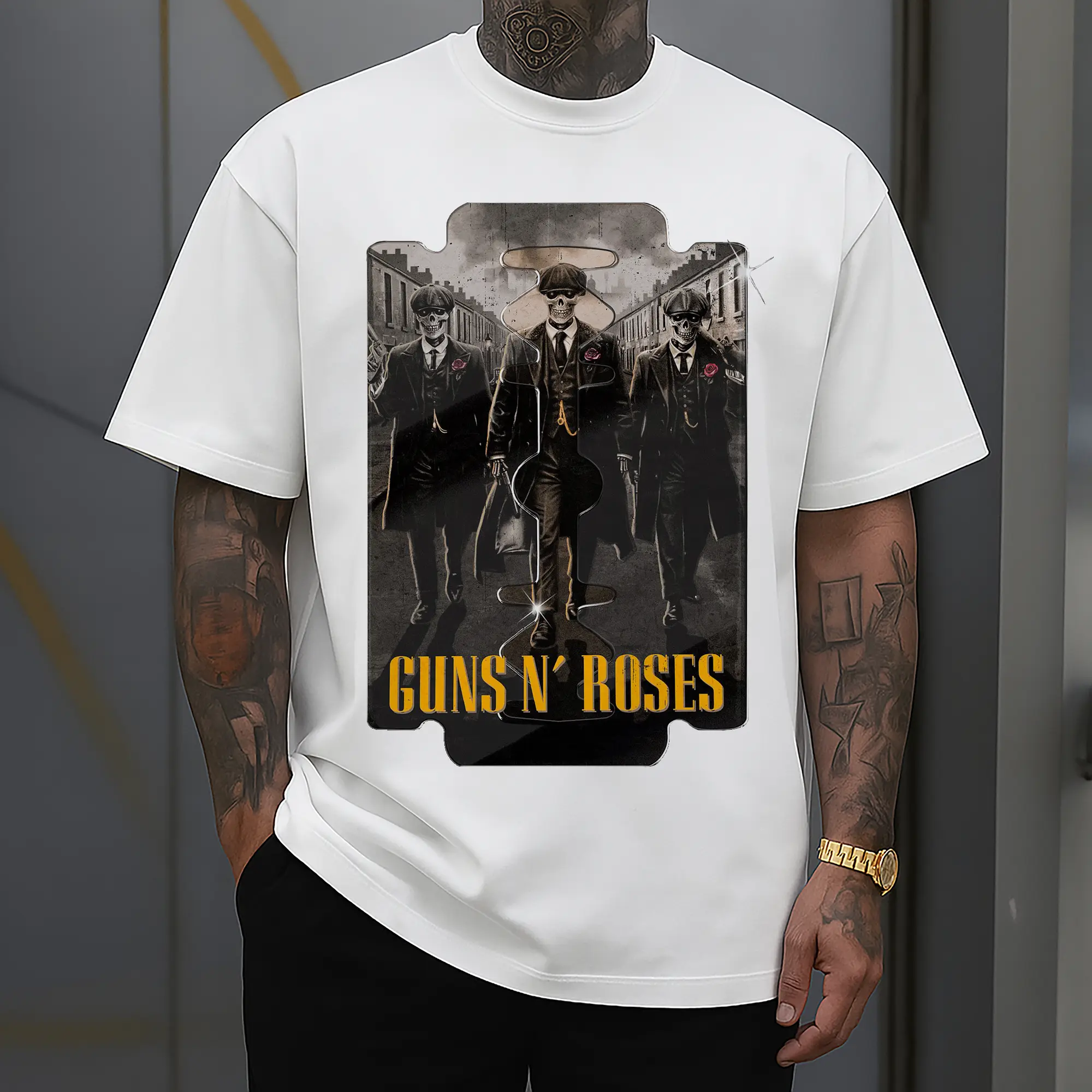 Guns N' Roses Vintage Gangster Skull DIY Shirt