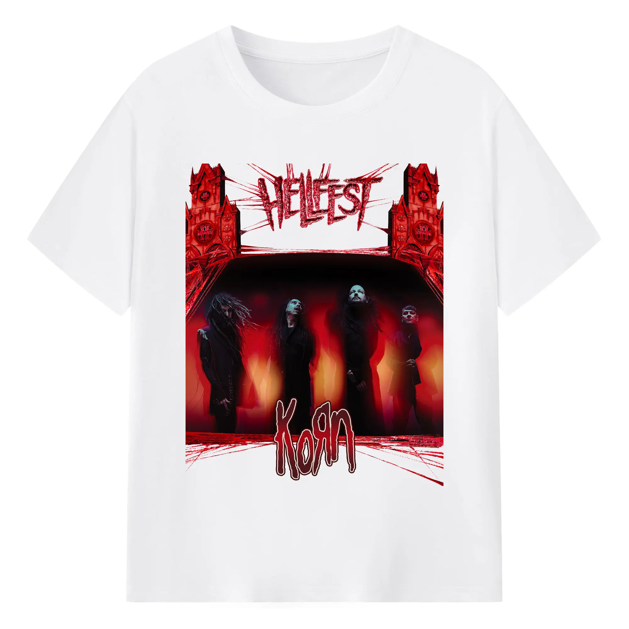 Korn Hellfest New Metal Rock DIY Sshirt-France only - 180g Cotton T-Shirt With Front Heat Transfer Print – Soft, Lightweight, Fitted Design – Comfortable Casual Wear For Sports & Everyday Use