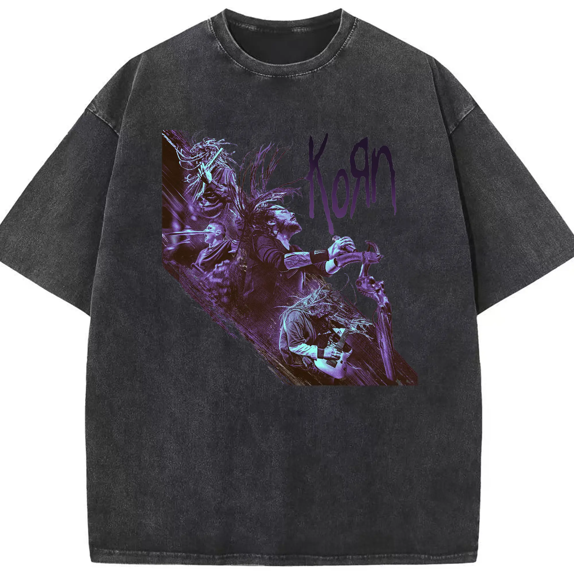 Korn Nu - Metal Rock Band DIY Shirt - Washed Vintage Look 230g Cotton Oversized T-Shirt With Front Heat Transfer Print – Soft, Lightweight, Stylish Fit – Comfortable Casual Wear For Sports & Everyday Use