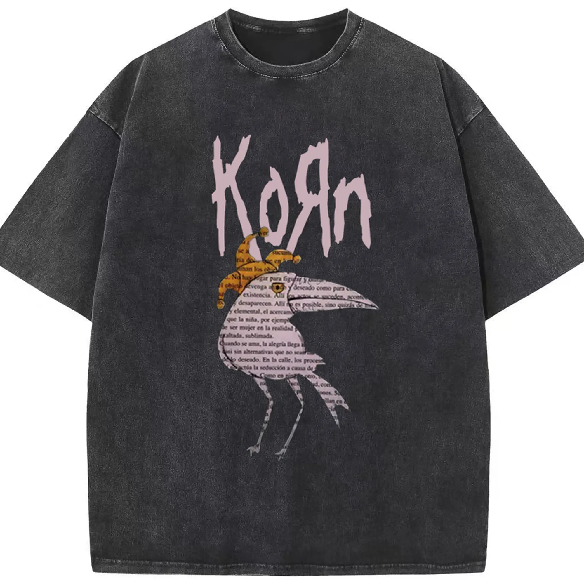 Korn Alternative Rock Art Collage DIY Shirt - Washed Vintage Look 230g Cotton Oversized T-Shirt With Front Heat Transfer Print – Soft, Lightweight, Stylish Fit – Comfortable Casual Wear For Sports & Everyday Use