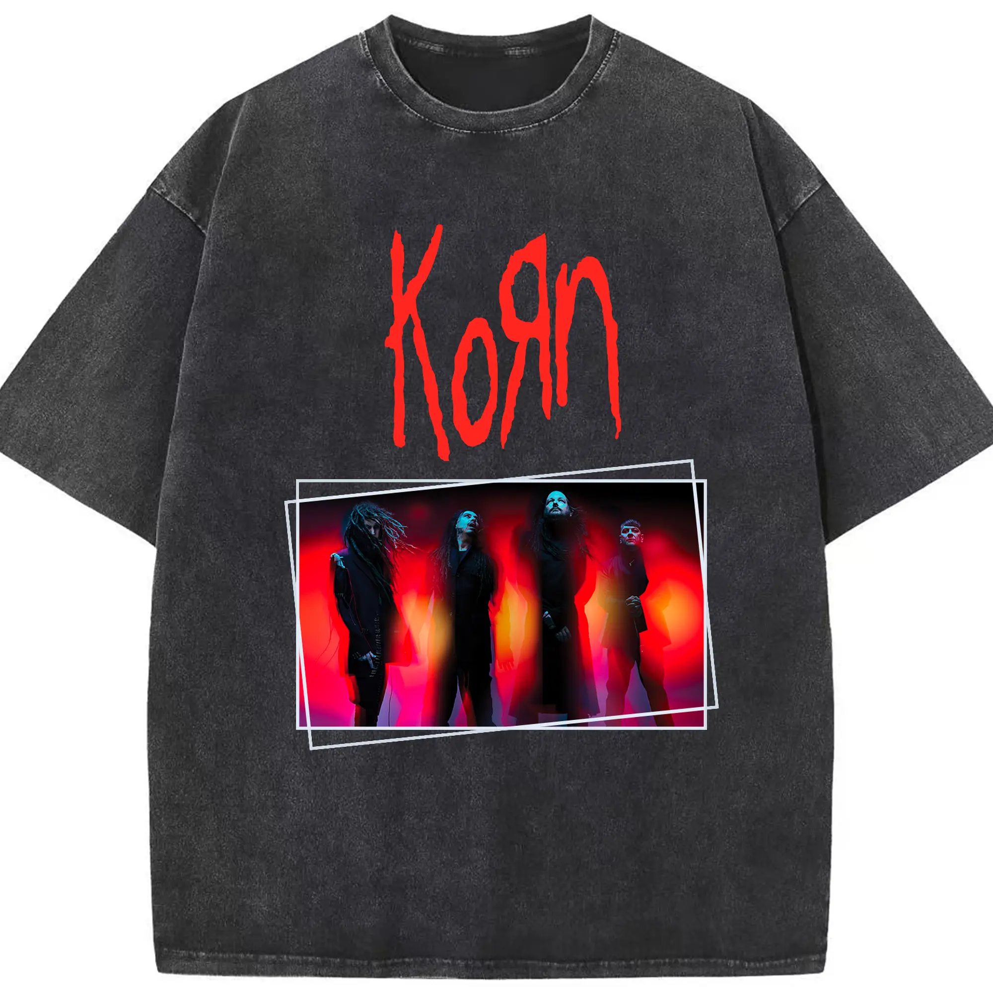 Korn Red Fantasy DIY Shirt - Washed Vintage Look 230g Cotton Oversized T-Shirt With Front Heat Transfer Print – Soft, Lightweight, Stylish Fit – Comfortable Casual Wear For Sports & Everyday Use