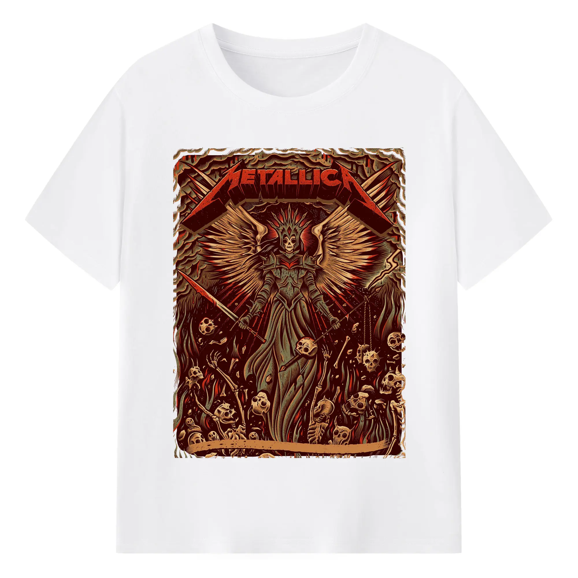 Metallica Dark Winged Death DIY Shirt - 180g Cotton T-Shirt With Front Heat Transfer Print – Soft, Lightweight, Fitted Design – Comfortable Casual Wear For Sports & Everyday Use