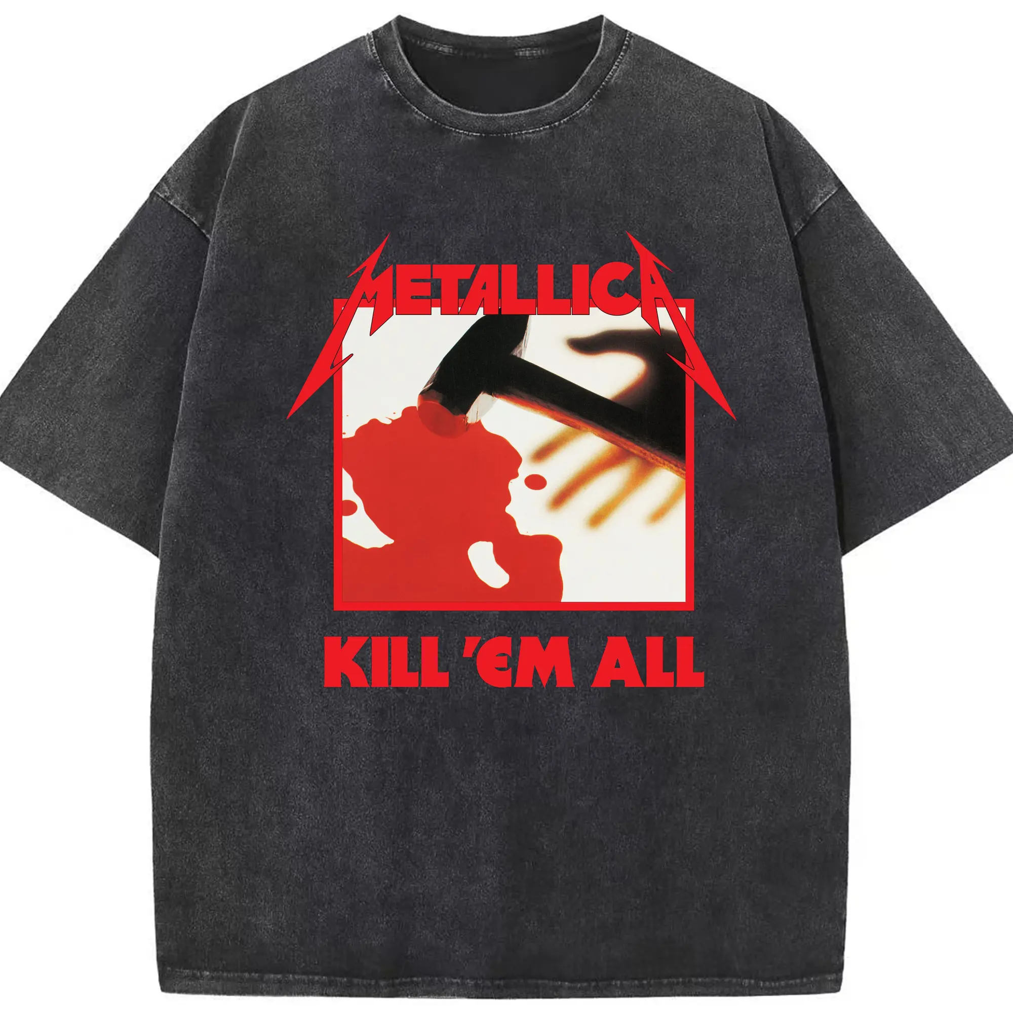Metallica《Kill 'Em All》Album Limited DIY Shirt - Washed Vintage Look 230g Cotton Oversized T-Shirt With Front Heat Transfer Print – Soft, Lightweight, Stylish Fit – Comfortable Casual Wear For Sports & Everyday Use