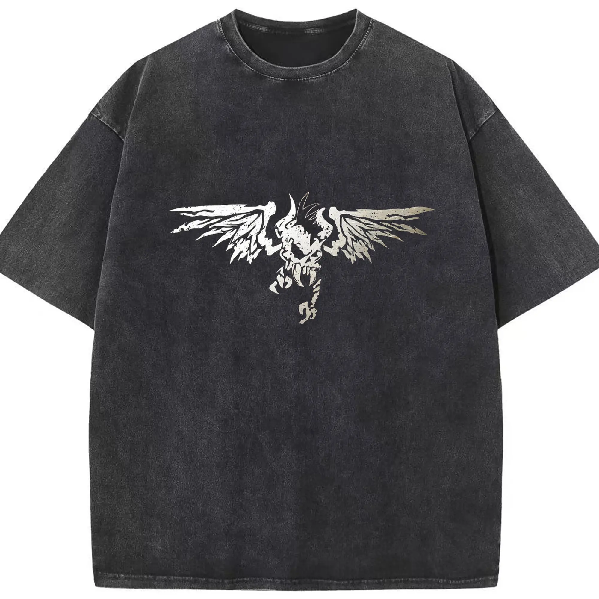 Metallica Silver Winged Skeleton DIY Shirt - Washed Vintage Look 230g Cotton Oversized T-Shirt With Front Heat Transfer Print – Soft, Lightweight, Stylish Fit – Comfortable Casual Wear For Sports & Everyday Use