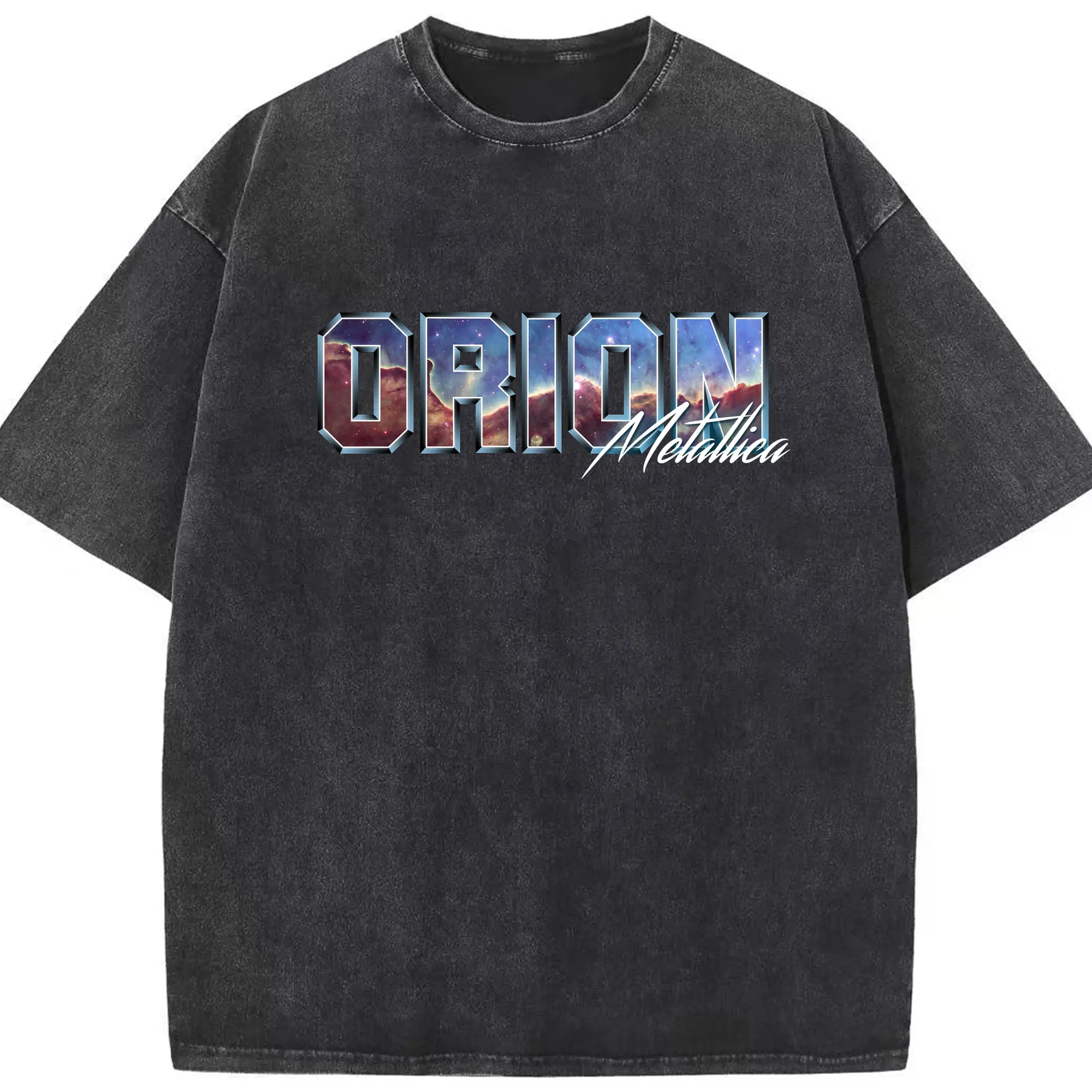 Metallica Orion Space Heavy Metal DIY Shirt - Washed Vintage Look 230g Cotton Oversized T-Shirt With Front Heat Transfer Print – Soft, Lightweight, Stylish Fit – Comfortable Casual Wear For Sports & Everyday Use