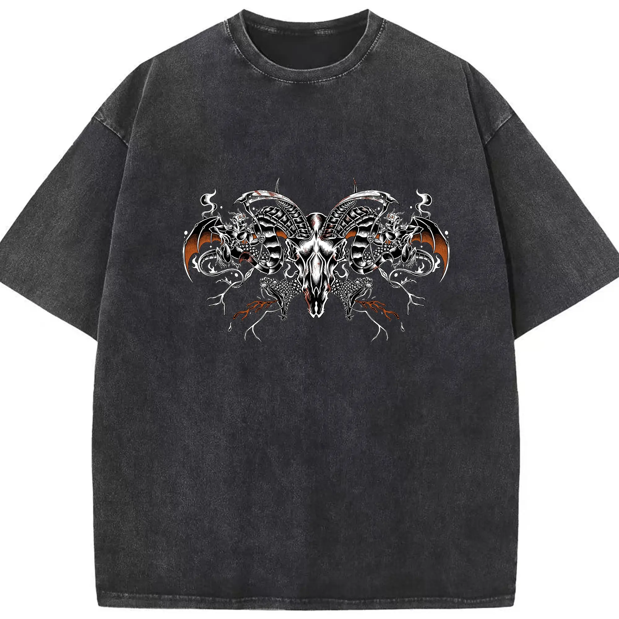Slipknot Dark Satanic&Goat Skull DIY Shirt - Washed Vintage Look 230g Cotton Oversized T-Shirt With Front Heat Transfer Print – Soft, Lightweight, Stylish Fit – Comfortable Casual Wear For Sports & Everyday Use