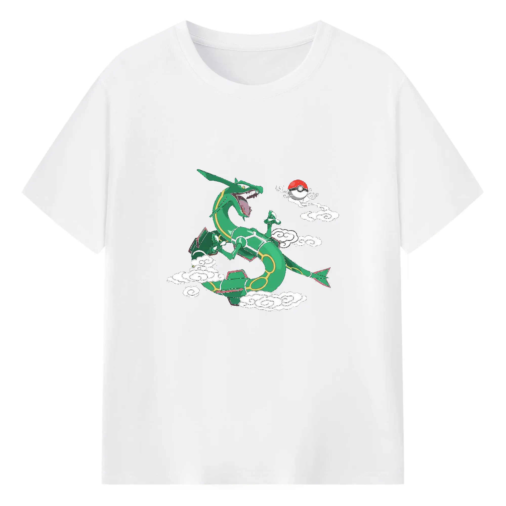 Pokémon Rayquaza Legendary DIY - 180g Cotton T-Shirt With Front Heat Transfer Print – Soft, Lightweight, Fitted Design – Comfortable Casual Wear For Sports & Everyday Use
