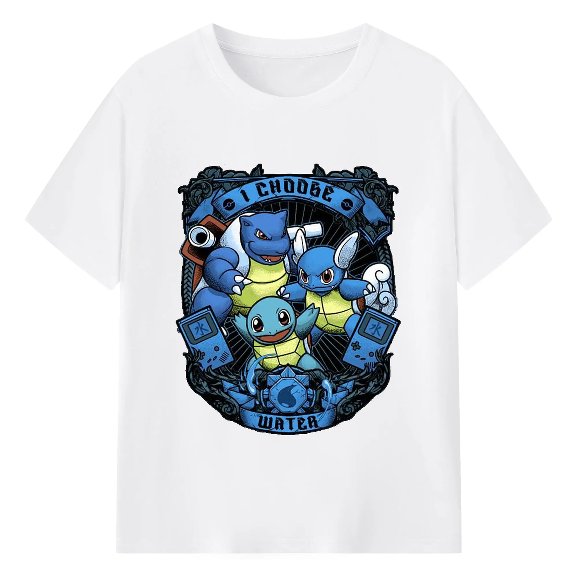 Pokémon Water Starters Retro DIY - 180g Cotton T-Shirt With Front Heat Transfer Print – Soft, Lightweight, Fitted Design – Comfortable Casual Wear For Sports & Everyday Use