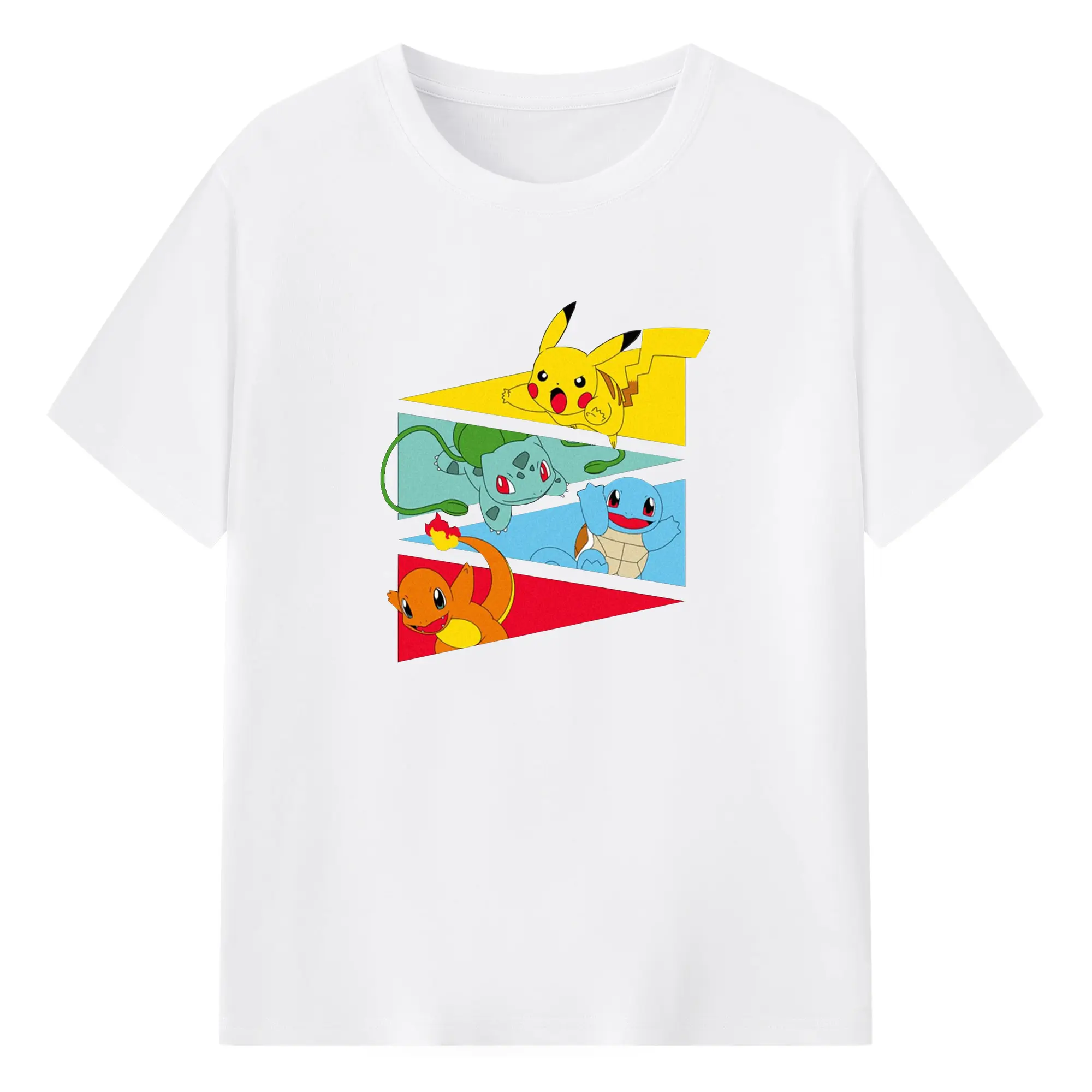 Pokémon Pikachu & Starters Color Block DIY - 180g Cotton T-Shirt With Front Heat Transfer Print – Soft, Lightweight, Fitted Design – Comfortable Casual Wear For Sports & Everyday Use