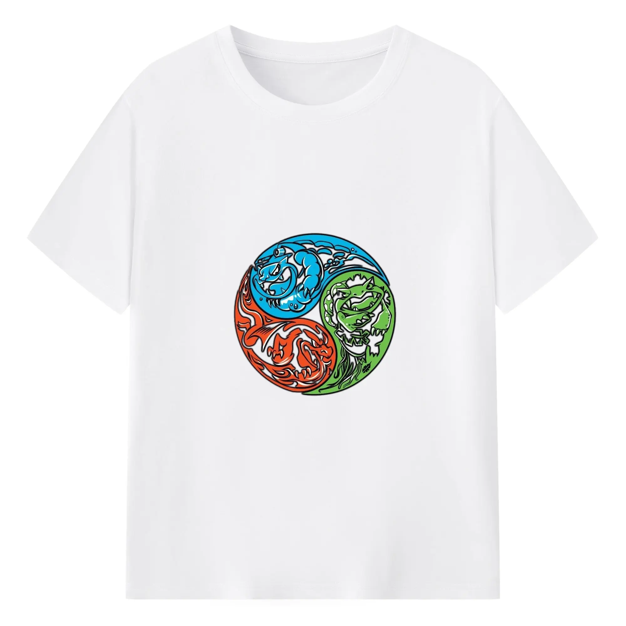 Pokémon Starter Final Evolutions Yin Yang DIY - 180g Cotton T-Shirt With Front Heat Transfer Print – Soft, Lightweight, Fitted Design – Comfortable Casual Wear For Sports & Everyday Use