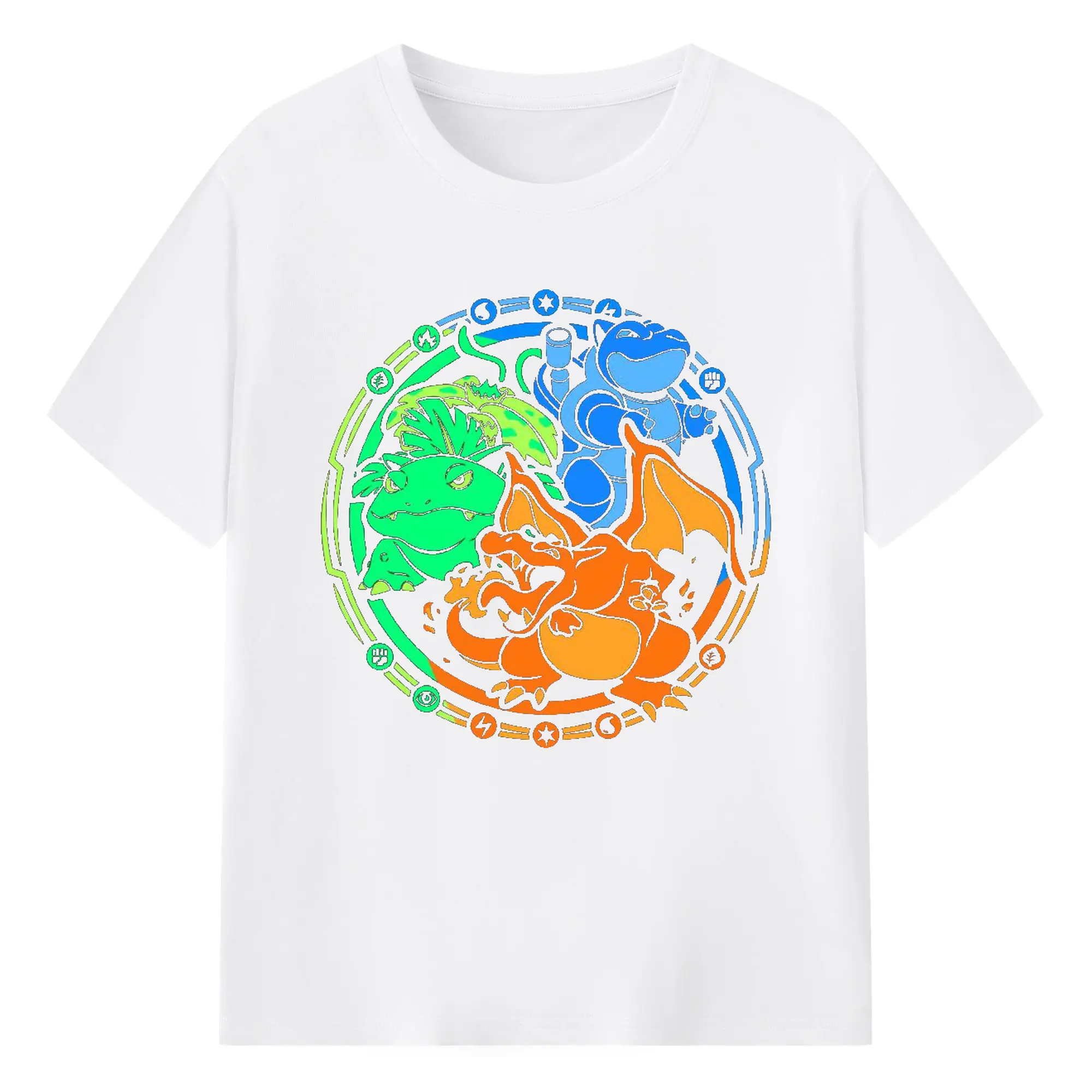 Pokémon Starter Final Evolutions DIY - 180g Cotton T-Shirt With Front Heat Transfer Print – Soft, Lightweight, Fitted Design – Comfortable Casual Wear For Sports & Everyday Use