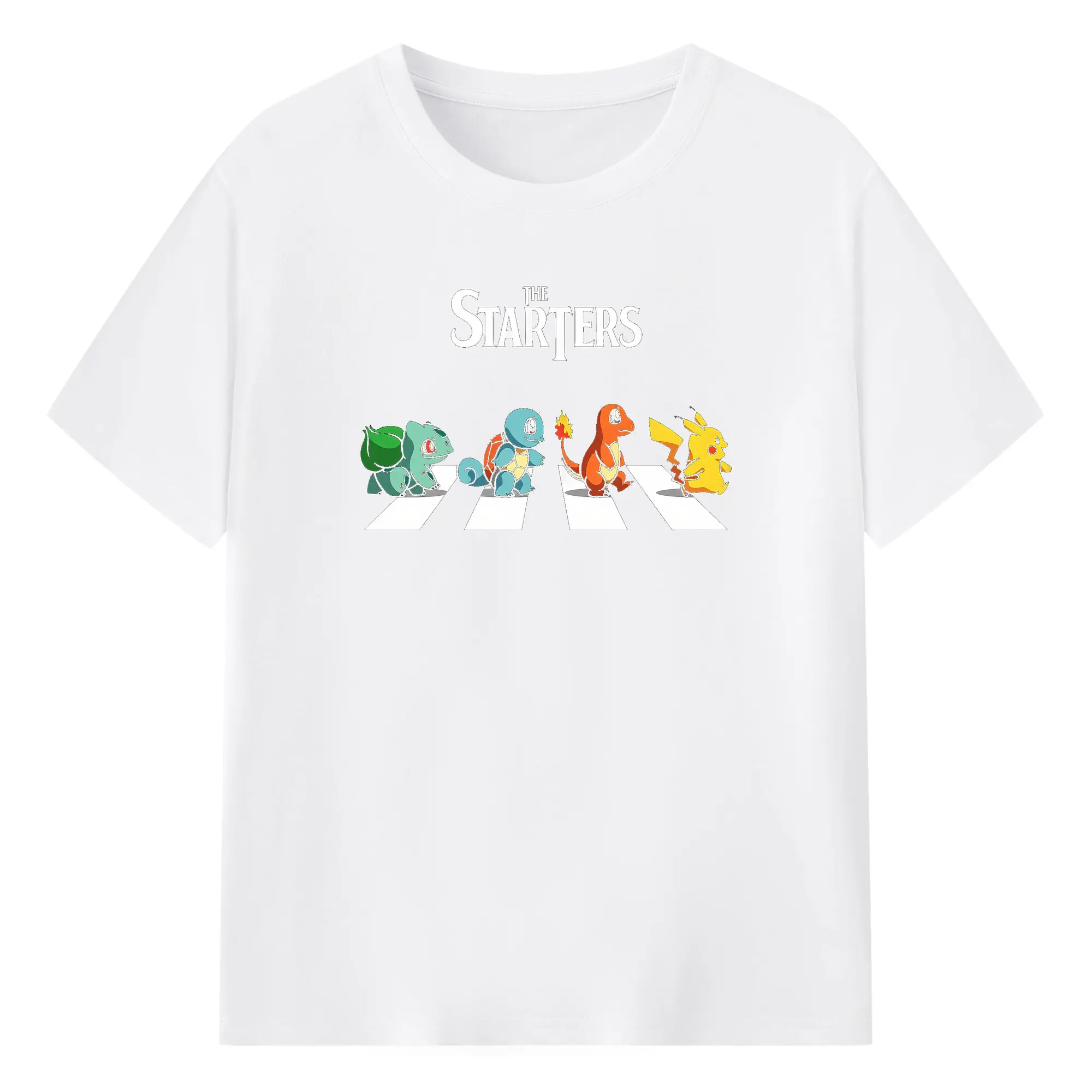 Pokémon Starters Abbey Road DIY - 180g Cotton T-Shirt With Front Heat Transfer Print – Soft, Lightweight, Fitted Design – Comfortable Casual Wear For Sports & Everyday Use
