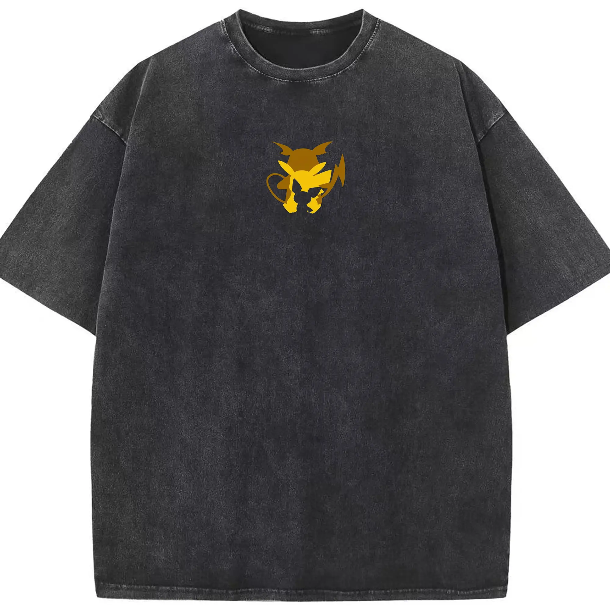 Pokémon Pikachu & Raichu Minimalist DIY - Washed Vintage Look 230g Cotton Oversized T-Shirt With Front Heat Transfer Print – Soft, Lightweight, Stylish Fit – Comfortable Casual Wear For Sports & Everyday Use