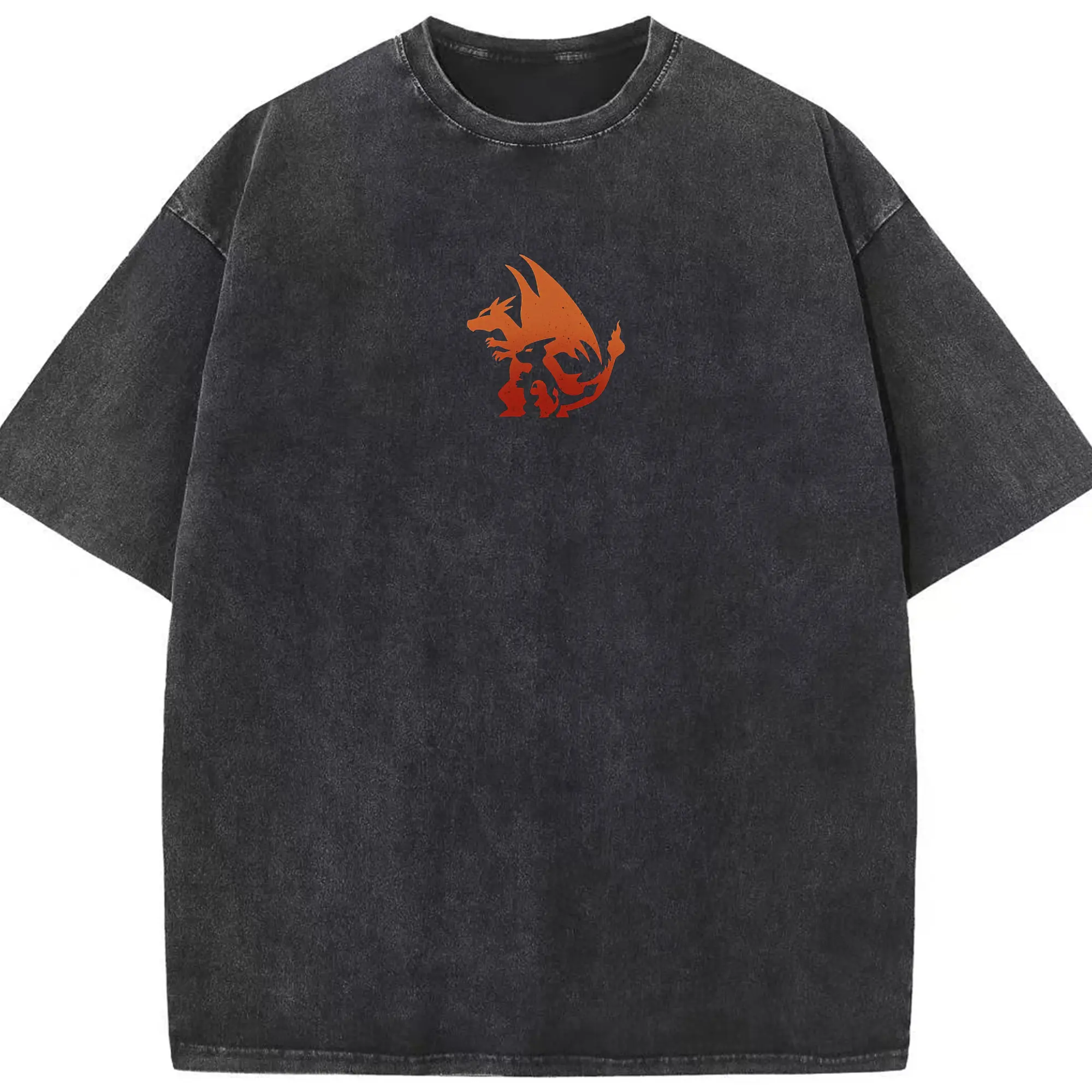 Pokémon Charmander Evolution Chain DIY - Washed Vintage Look 230g Cotton Oversized T-Shirt With Front Heat Transfer Print – Soft, Lightweight, Stylish Fit – Comfortable Casual Wear For Sports & Everyday Use