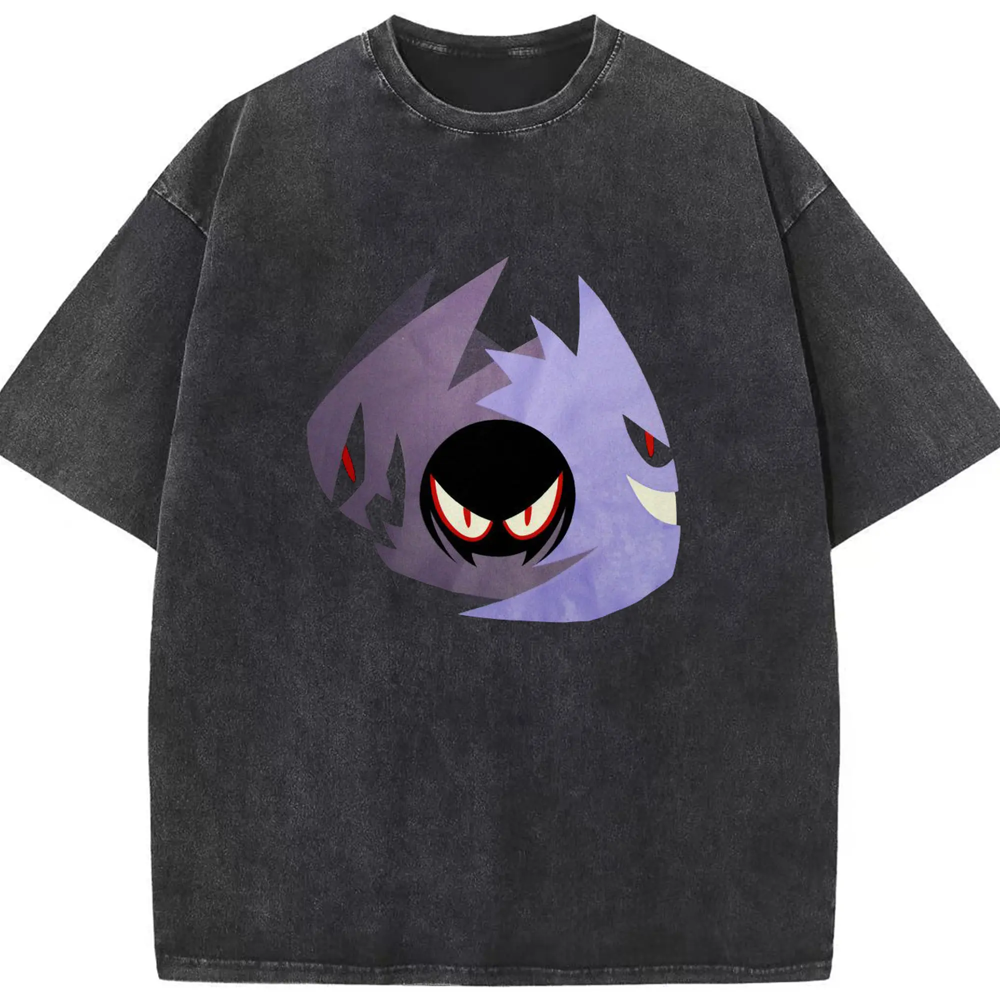 Mysterious Ghost Pokémon Trendy DIY - Washed Vintage Look 230g Cotton Oversized T-Shirt With Front Heat Transfer Print – Soft, Lightweight, Stylish Fit – Comfortable Casual Wear For Sports & Everyday Use