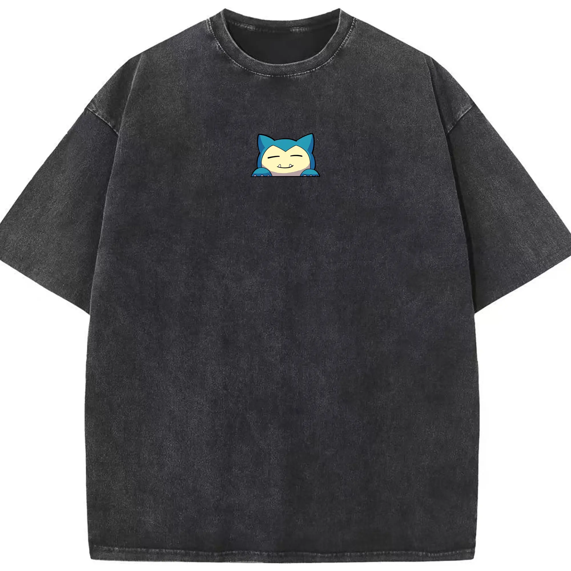 Pokémon Snorlax Cute DIY - Washed Vintage Look 230g Cotton Oversized T-Shirt With Front Heat Transfer Print – Soft, Lightweight, Stylish Fit – Comfortable Casual Wear For Sports & Everyday Use