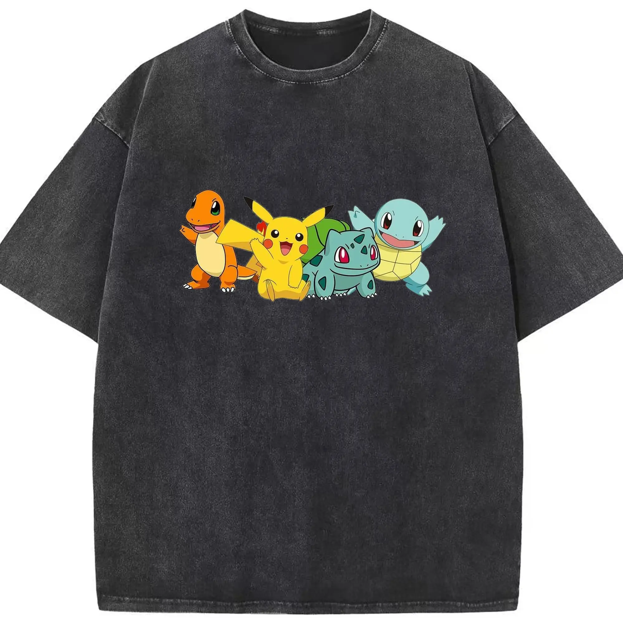 Pokémon Classic Poké Crew Trendy DIY - Washed Vintage Look 230g Cotton Oversized T-Shirt With Front Heat Transfer Print – Soft, Lightweight, Stylish Fit – Comfortable Casual Wear For Sports & Everyday Use
