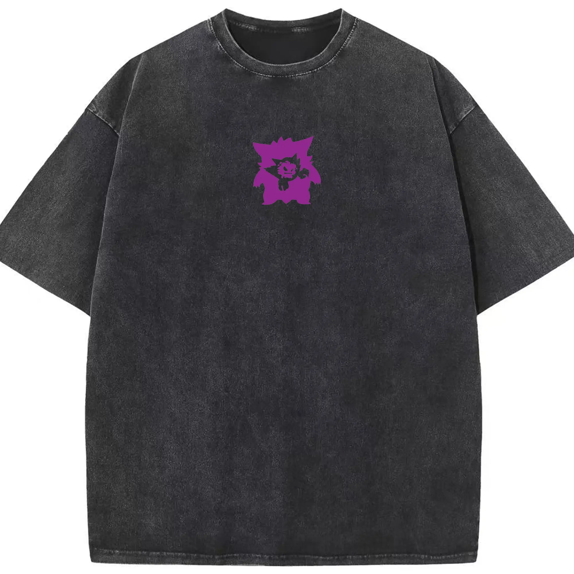 Pokémon Gengar & Haunter Minimalist DIY - Washed Vintage Look 230g Cotton Oversized T-Shirt With Front Heat Transfer Print – Soft, Lightweight, Stylish Fit – Comfortable Casual Wear For Sports & Everyday Use