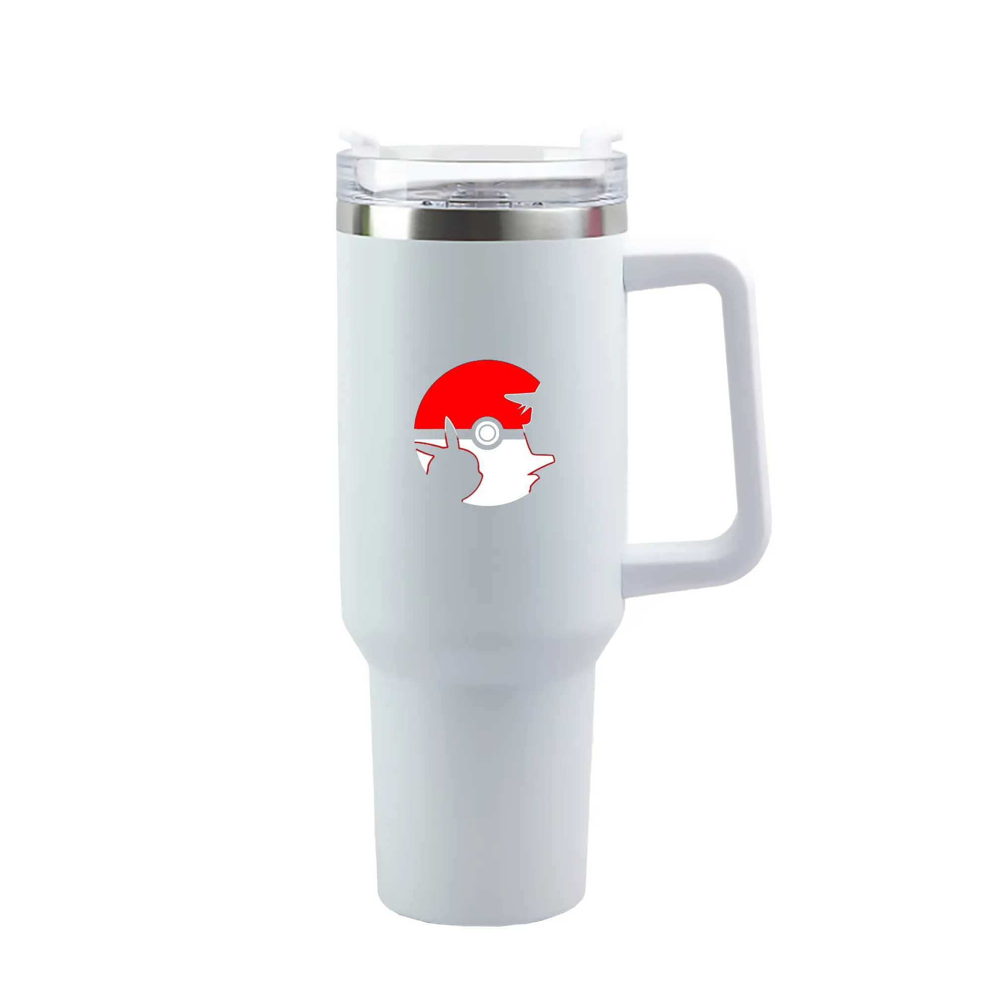 Pokémon Pikachu & Trainer Poké Ball DIY - 40oz Handle Car Tumbler – Durable Stainless Steel Travel Mug With UV Print – Double Wall Insulated, Fits Most Car Cup Holders