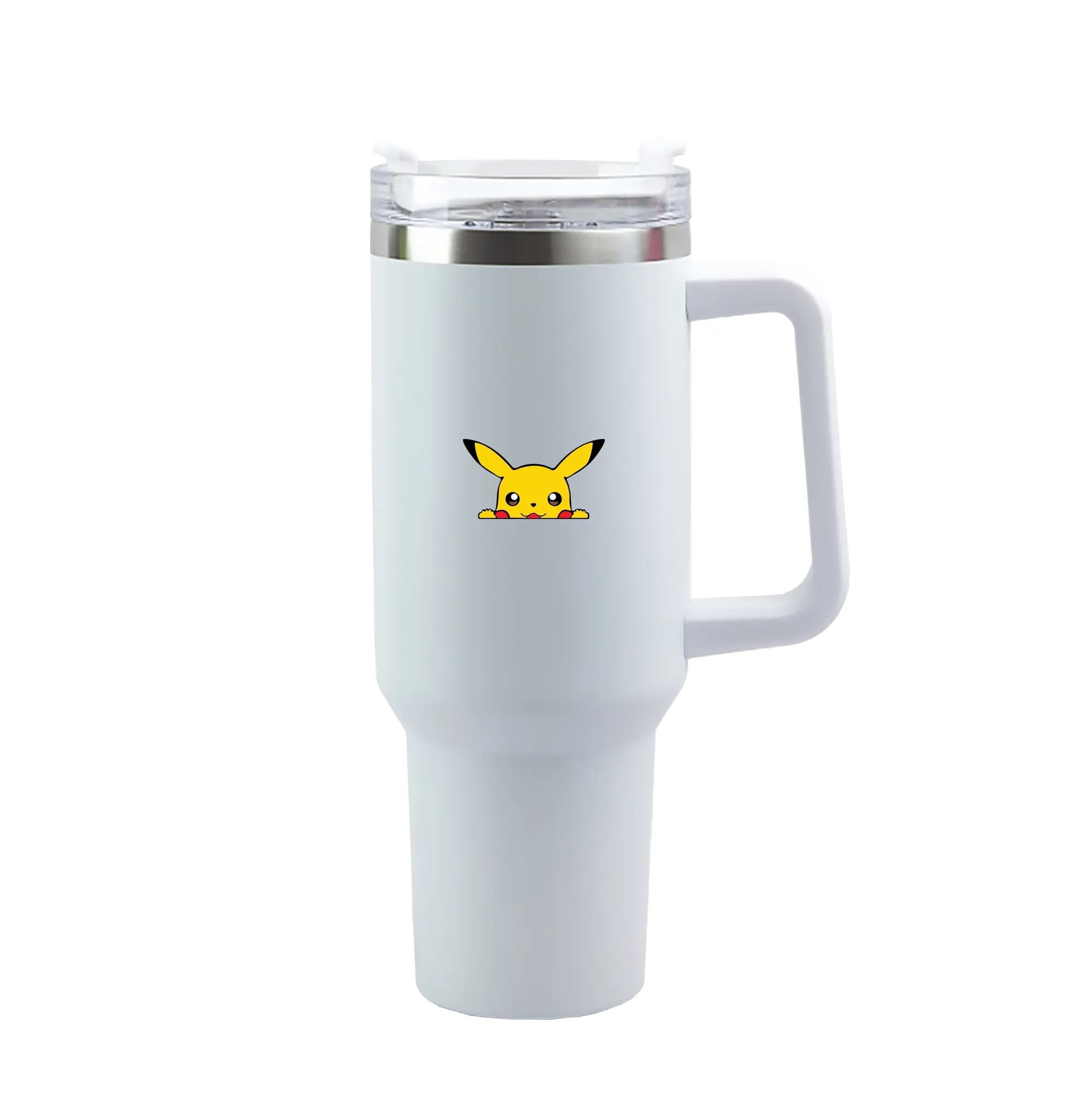 Pokémon Pikachu Peeking Cute DIY - 40oz Handle Car Tumbler – Durable Stainless Steel Travel Mug With UV Print – Double Wall Insulated, Fits Most Car Cup Holders