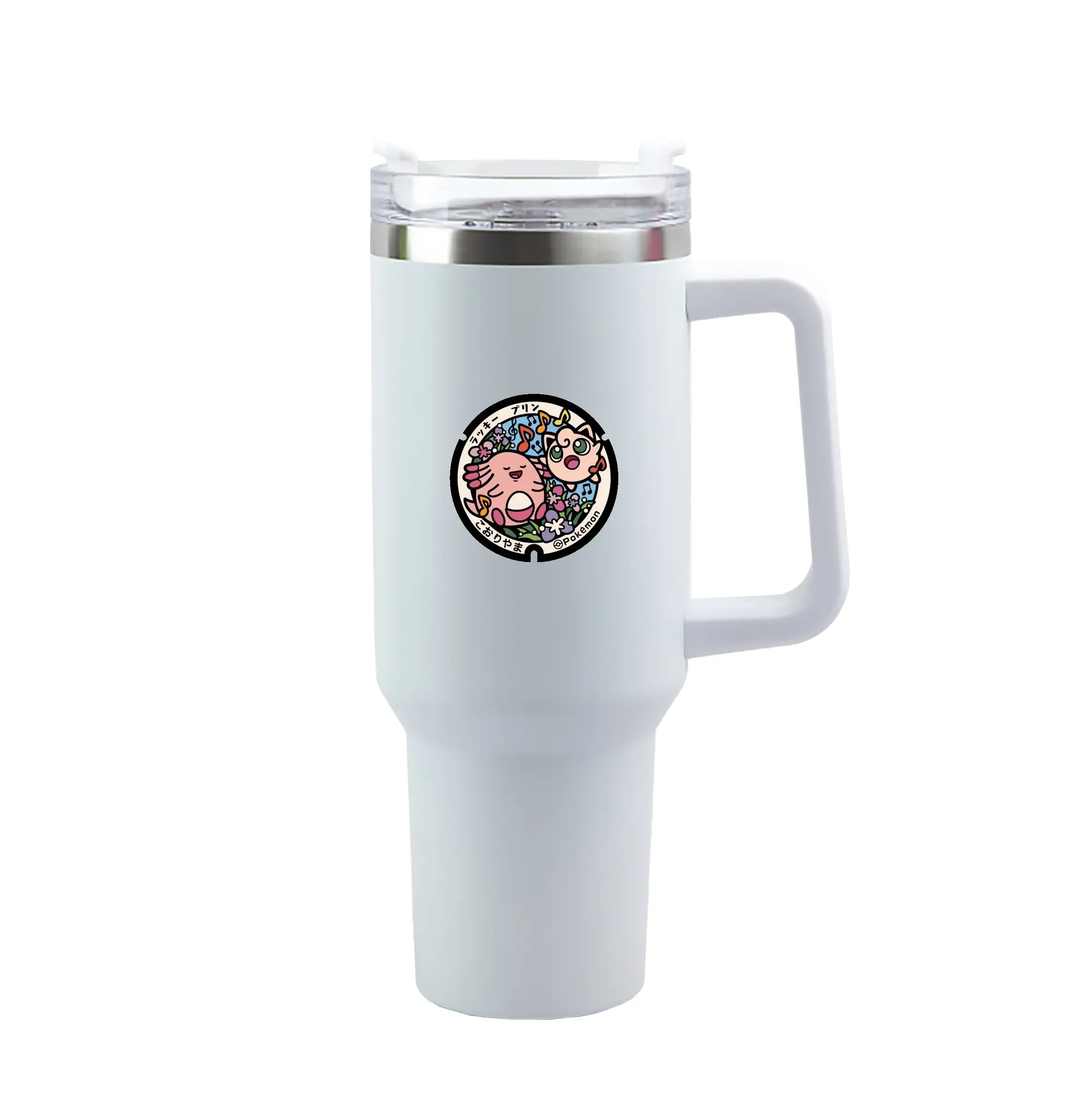 Pokémon Jigglypuff & Clefairy Cute DIY - 40oz Handle Car Tumbler – Durable Stainless Steel Travel Mug With UV Print – Double Wall Insulated, Fits Most Car Cup Holders