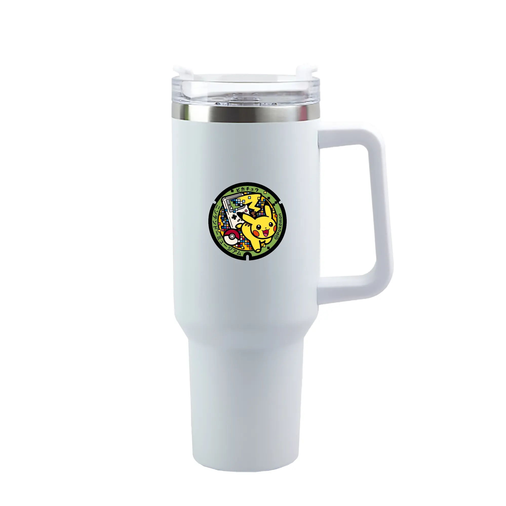 Pokémon Pikachu Retro Game DIY - 40oz Handle Car Tumbler – Durable Stainless Steel Travel Mug With UV Print – Double Wall Insulated, Fits Most Car Cup Holders