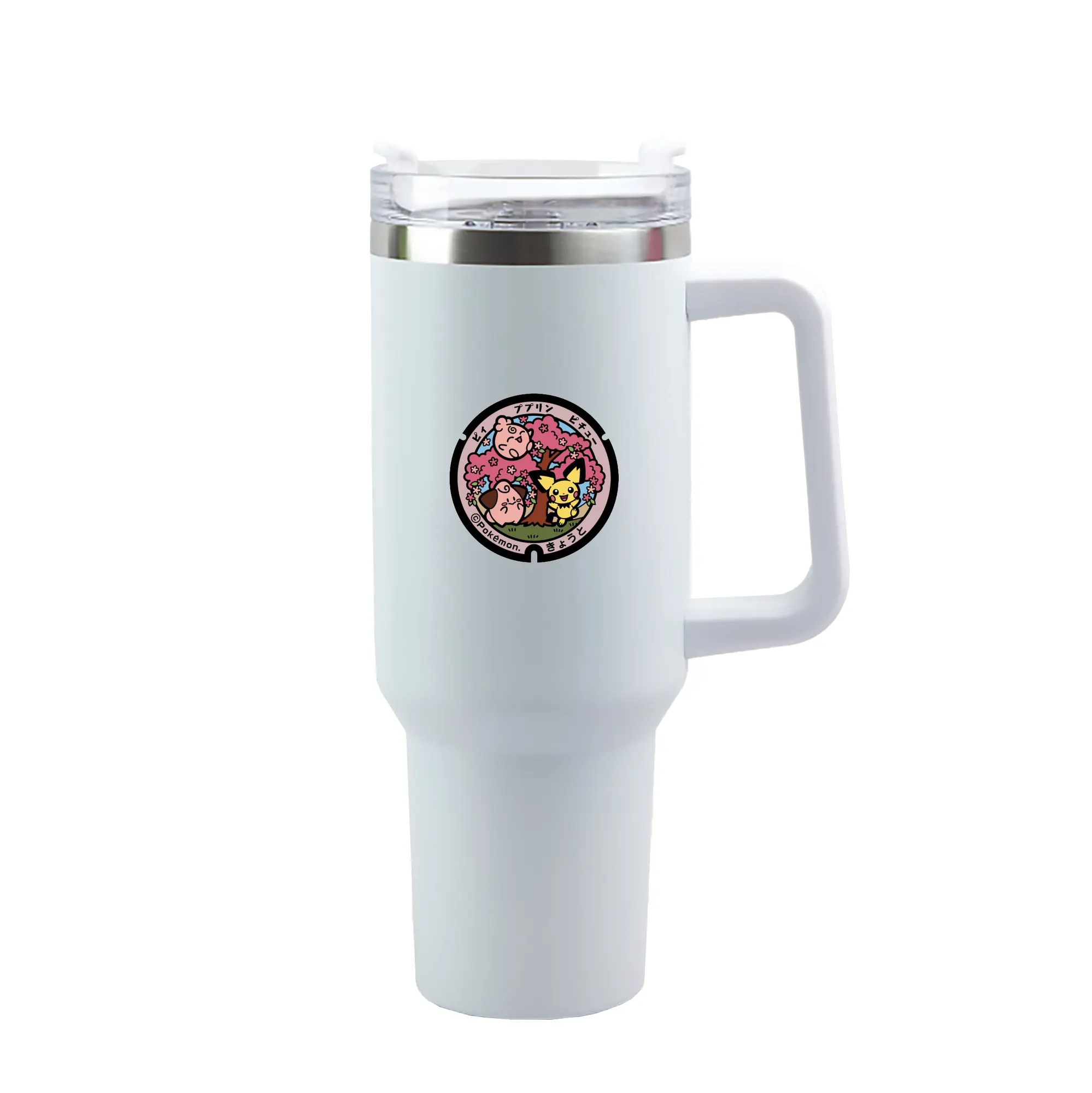 Pokémon Jigglypuff Clefairy Pichu DIY - 40oz Handle Car Tumbler – Durable Stainless Steel Travel Mug With UV Print – Double Wall Insulated, Fits Most Car Cup Holders