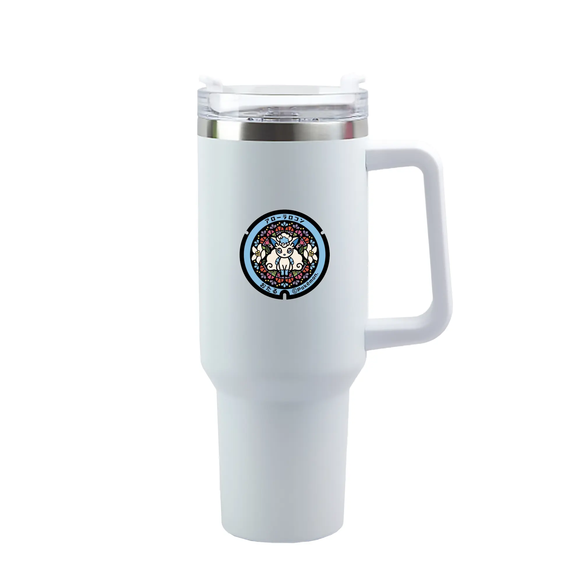 Pokémon Alolan Vulpix Stained Glass DIY - 40oz Handle Car Tumbler – Durable Stainless Steel Travel Mug With UV Print – Double Wall Insulated, Fits Most Car Cup Holders