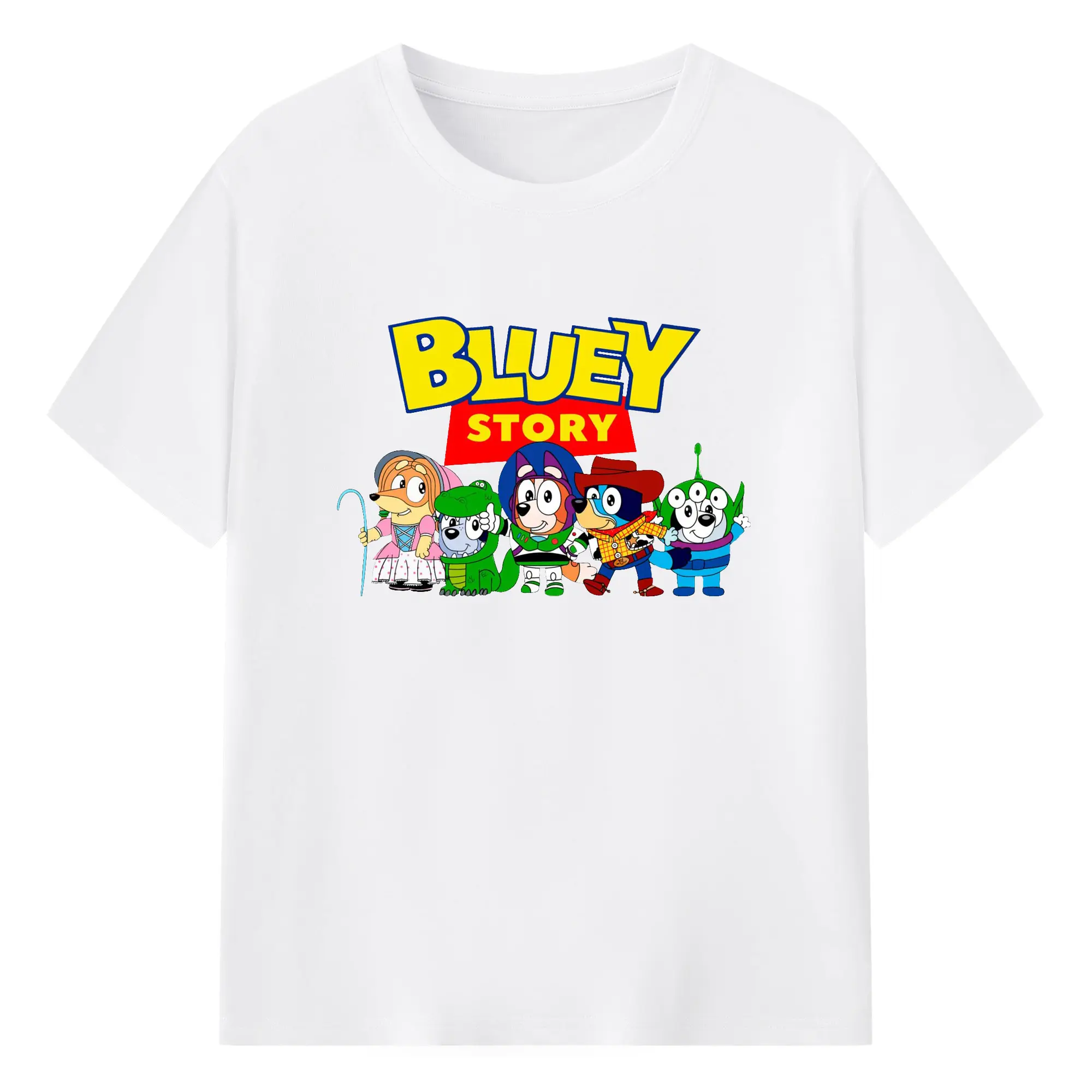 Bluey x Toy Story Crossover DIY - 180g Cotton T-Shirt With Front Heat Transfer Print – Soft, Lightweight, Fitted Design – Comfortable Casual Wear For Sports & Everyday Use