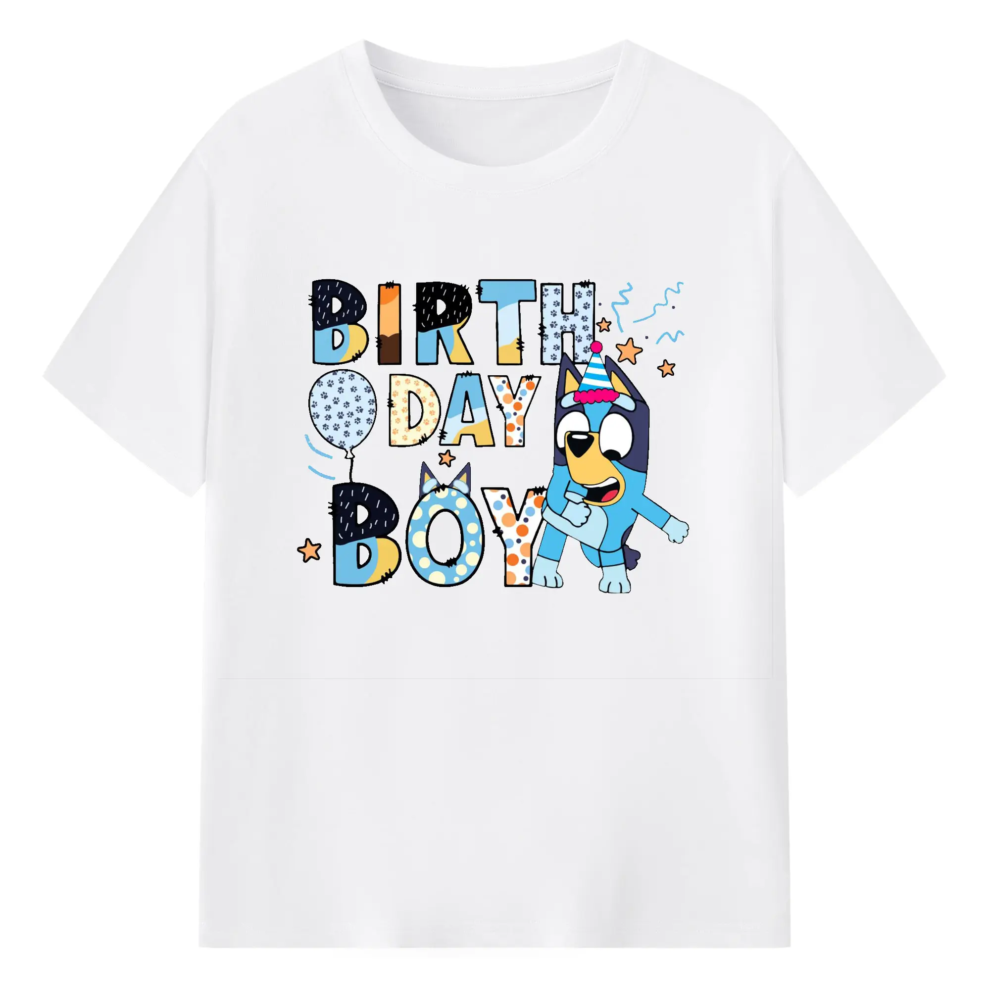 Bluey Birthday Boy DIY - 180g Cotton T-Shirt With Front Heat Transfer Print – Soft, Lightweight, Fitted Design – Comfortable Casual Wear For Sports & Everyday Use
