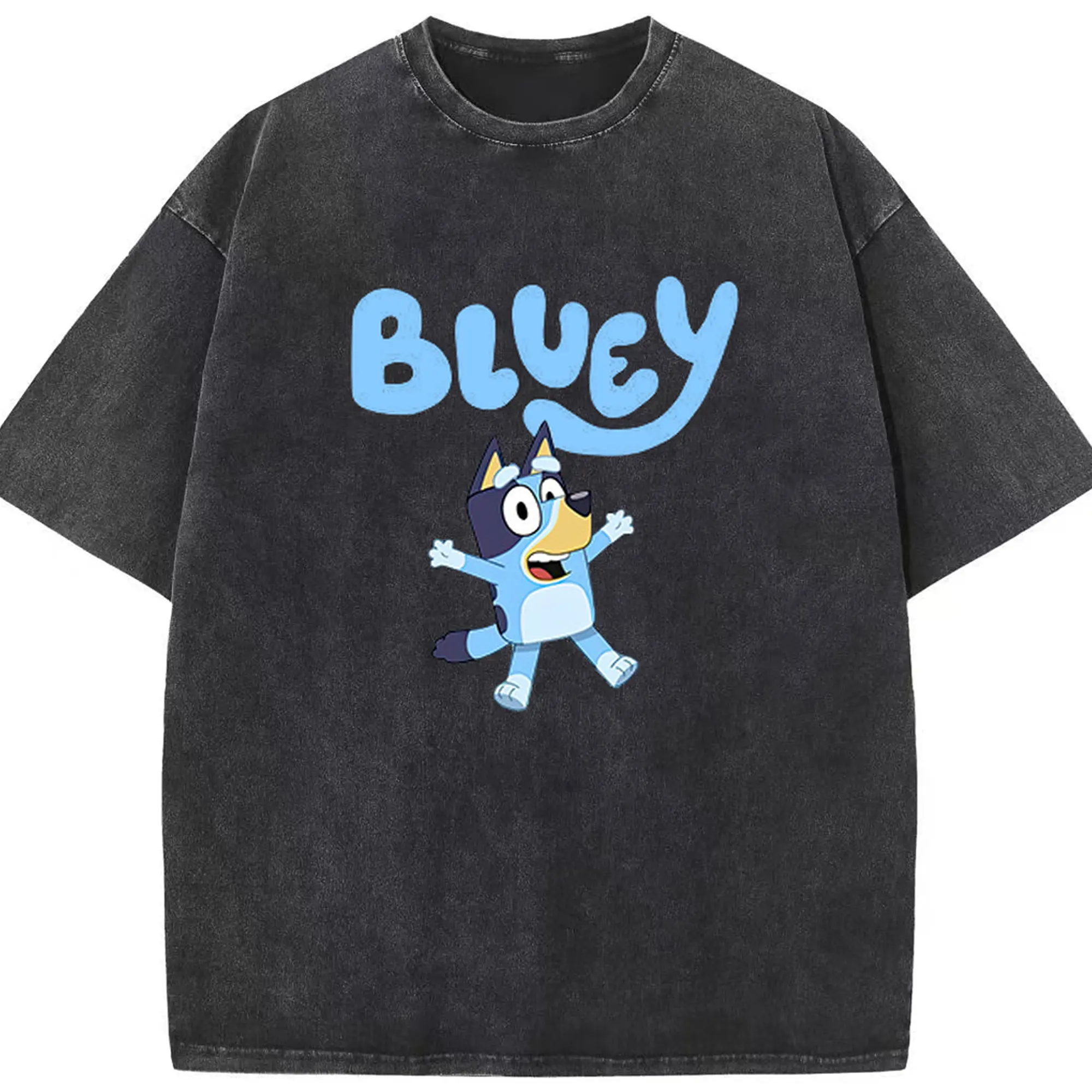Bluey Cute Cartoon DIY - Washed Vintage Look 230g Cotton Oversized T-Shirt With Front Heat Transfer Print – Soft, Lightweight, Stylish Fit – Comfortable Casual Wear For Sports & Everyday Use