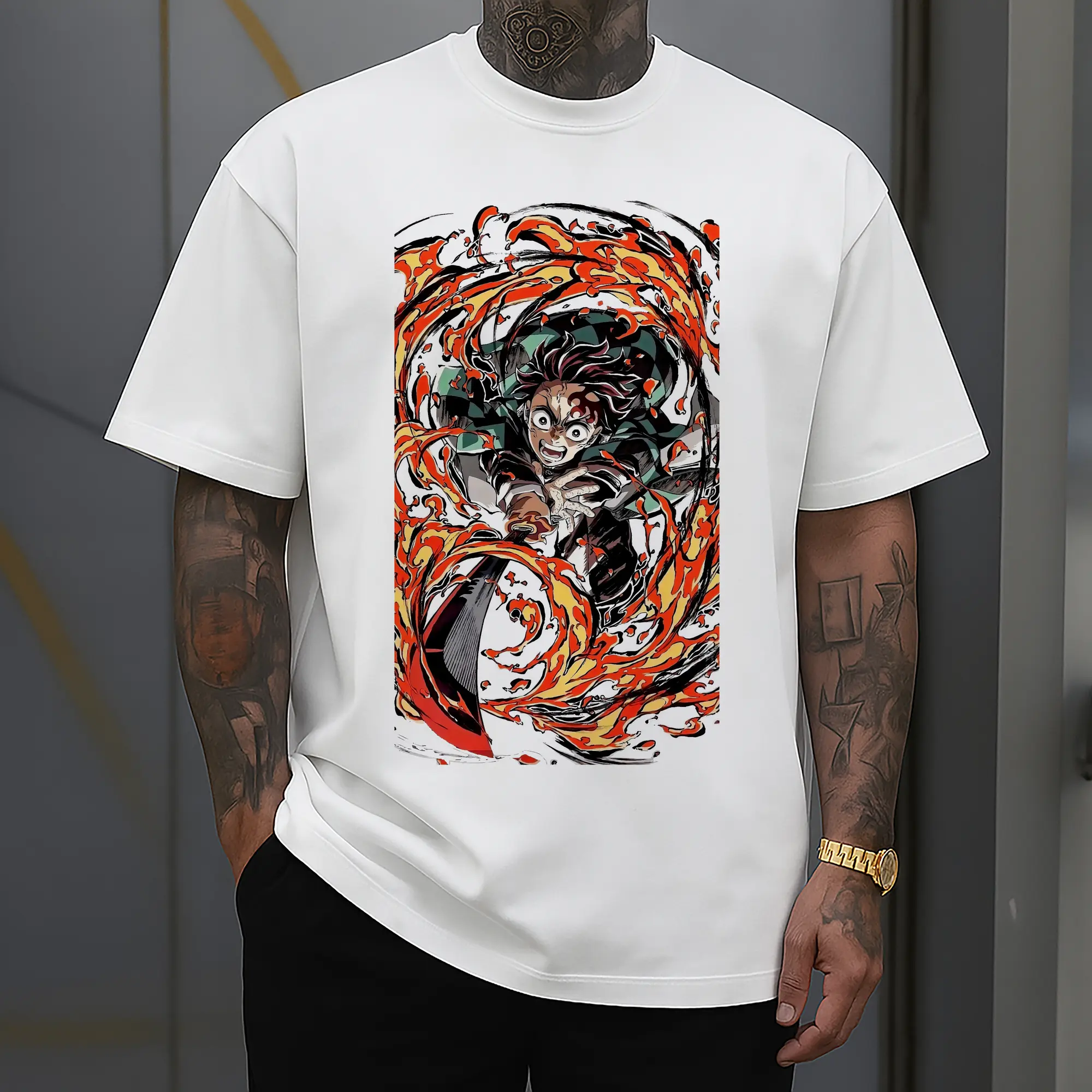 Demon Slayer Tanjiro Battle Flame DIY Shirt