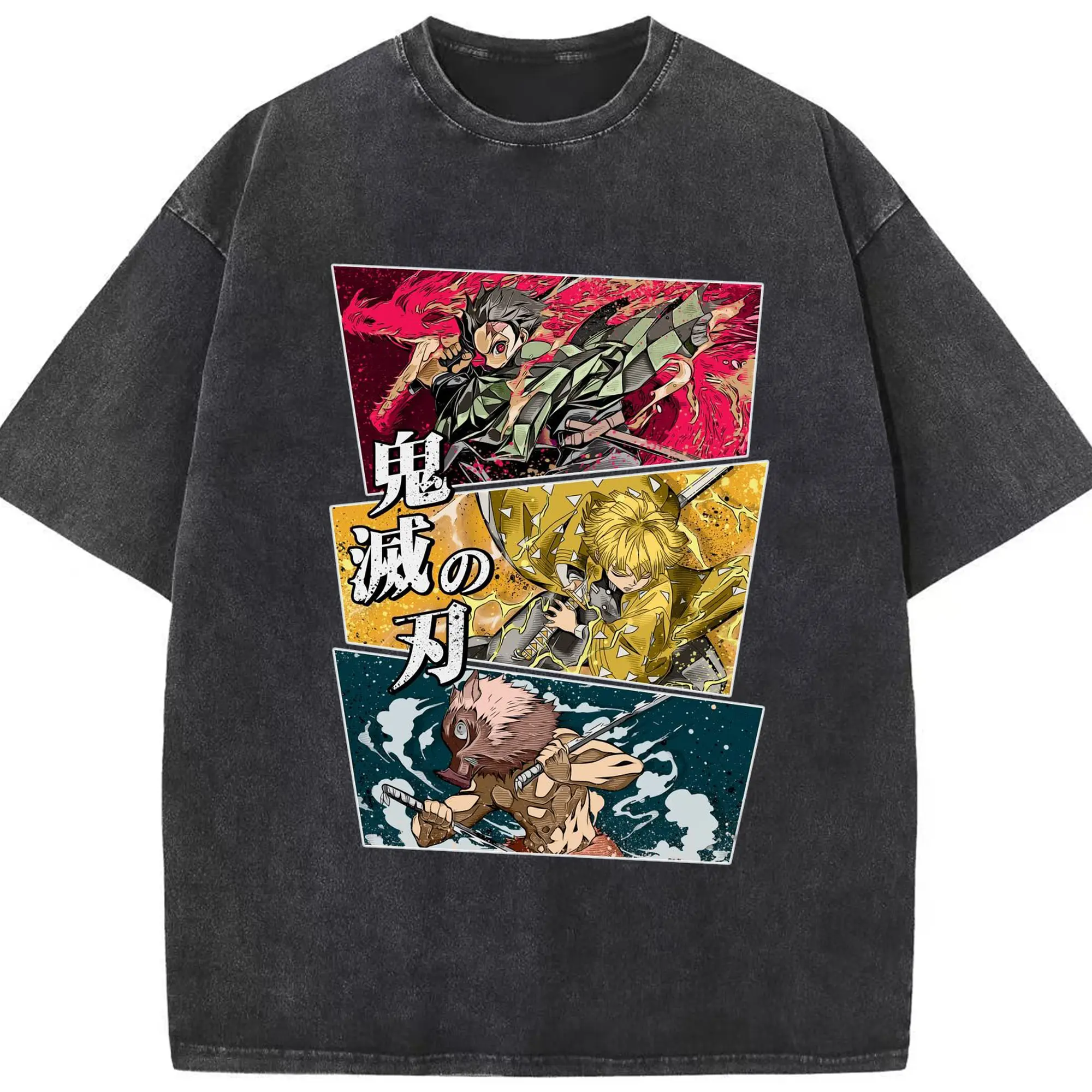 Demon Slayer Comic Style Characters DIY Shirt - Washed Vintage Look 230g Cotton Oversized T-Shirt With Front Heat Transfer Print – Soft, Lightweight, Stylish Fit – Comfortable Casual Wear For Sports & Everyday Use