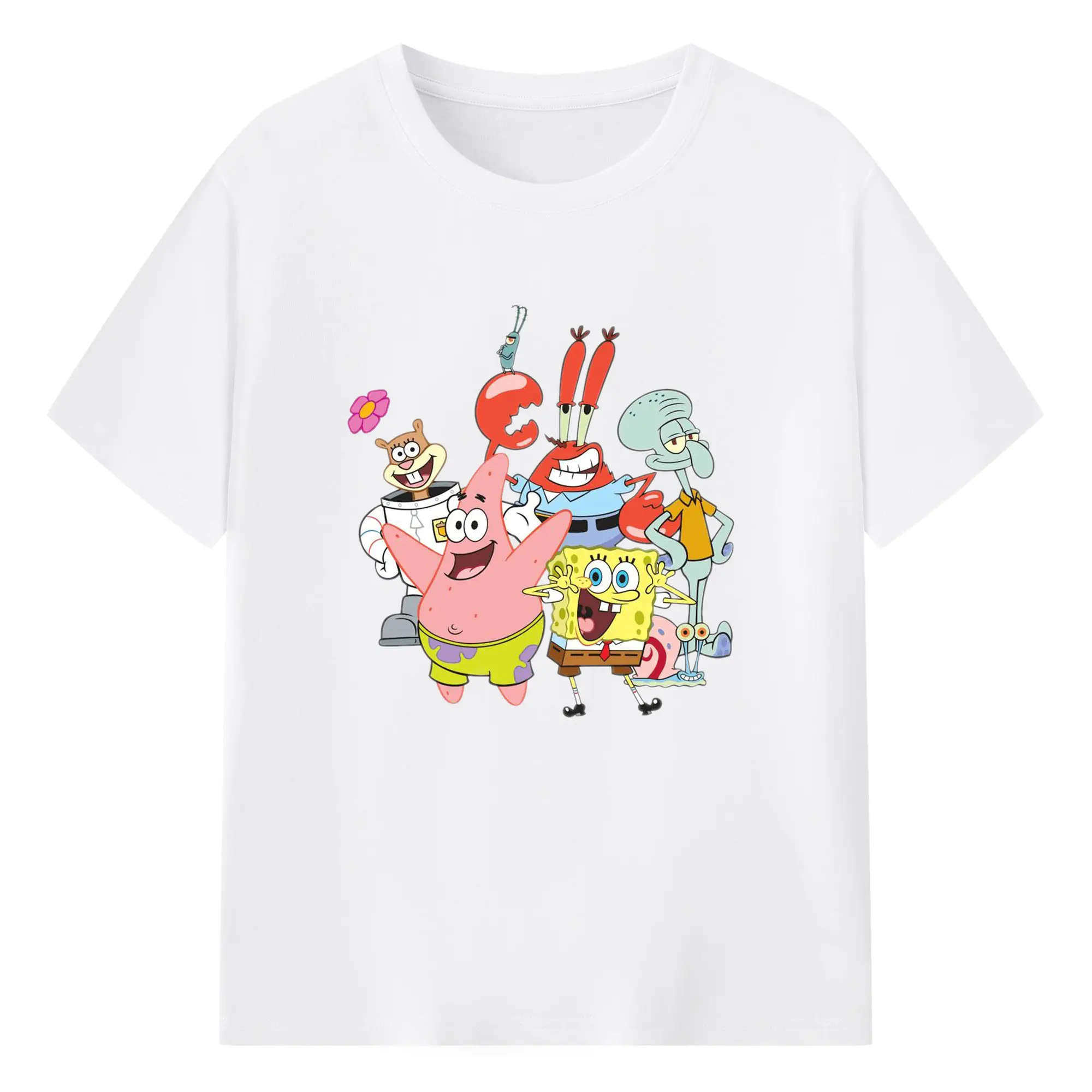 SpongeBob & Friends Trendy DIY - 180g Cotton T-Shirt With Front Heat Transfer Print – Soft, Lightweight, Fitted Design – Comfortable Casual Wear For Sports & Everyday Use